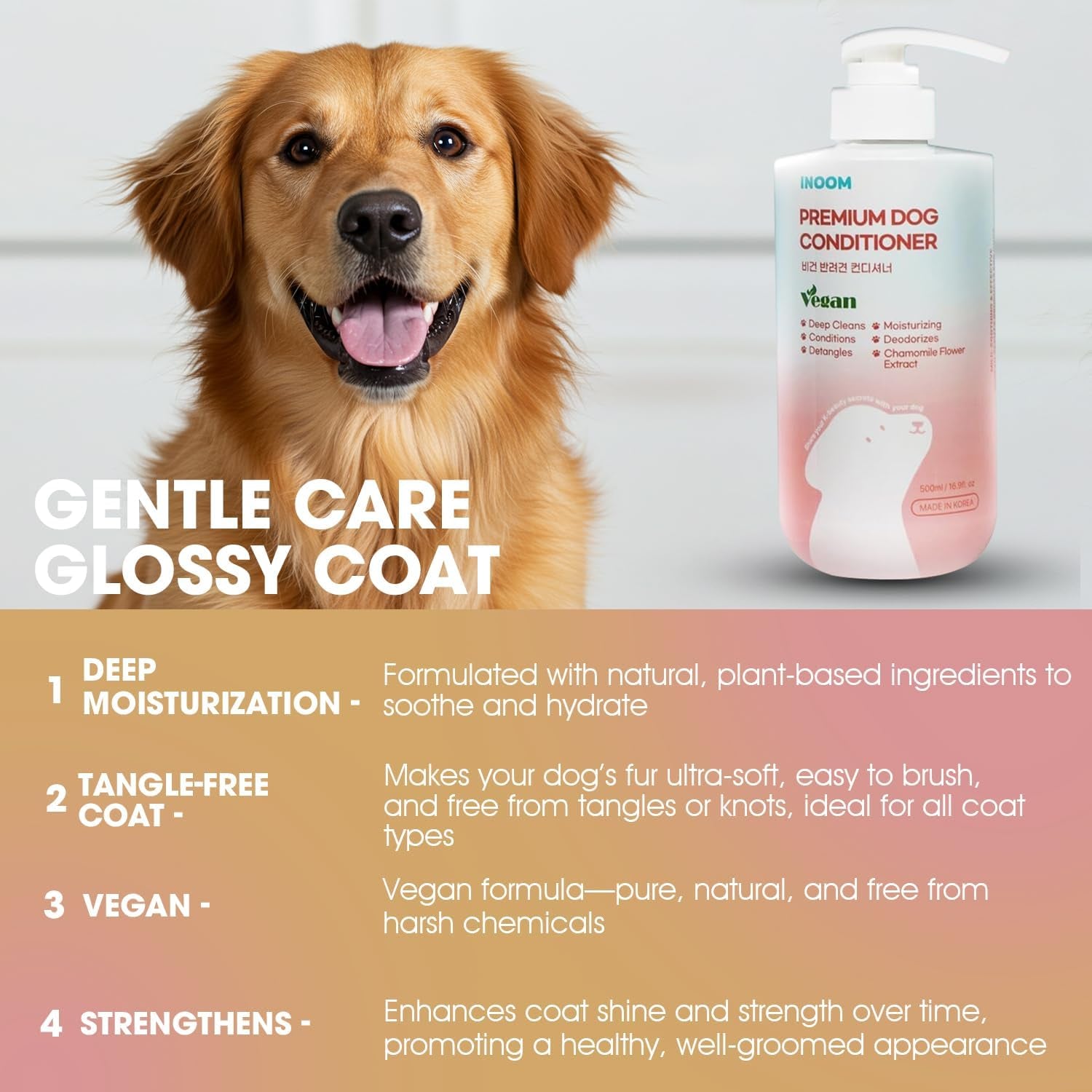 Korean Vegan Dog Conditioner 500Ml – Natural Ingredients Conditioner for Puppy to Adult Dogs Moisturizing for Sensitive Skin & Ultra Softness, Shiny, Strong & Long-Lasting Scent – Made in Korea