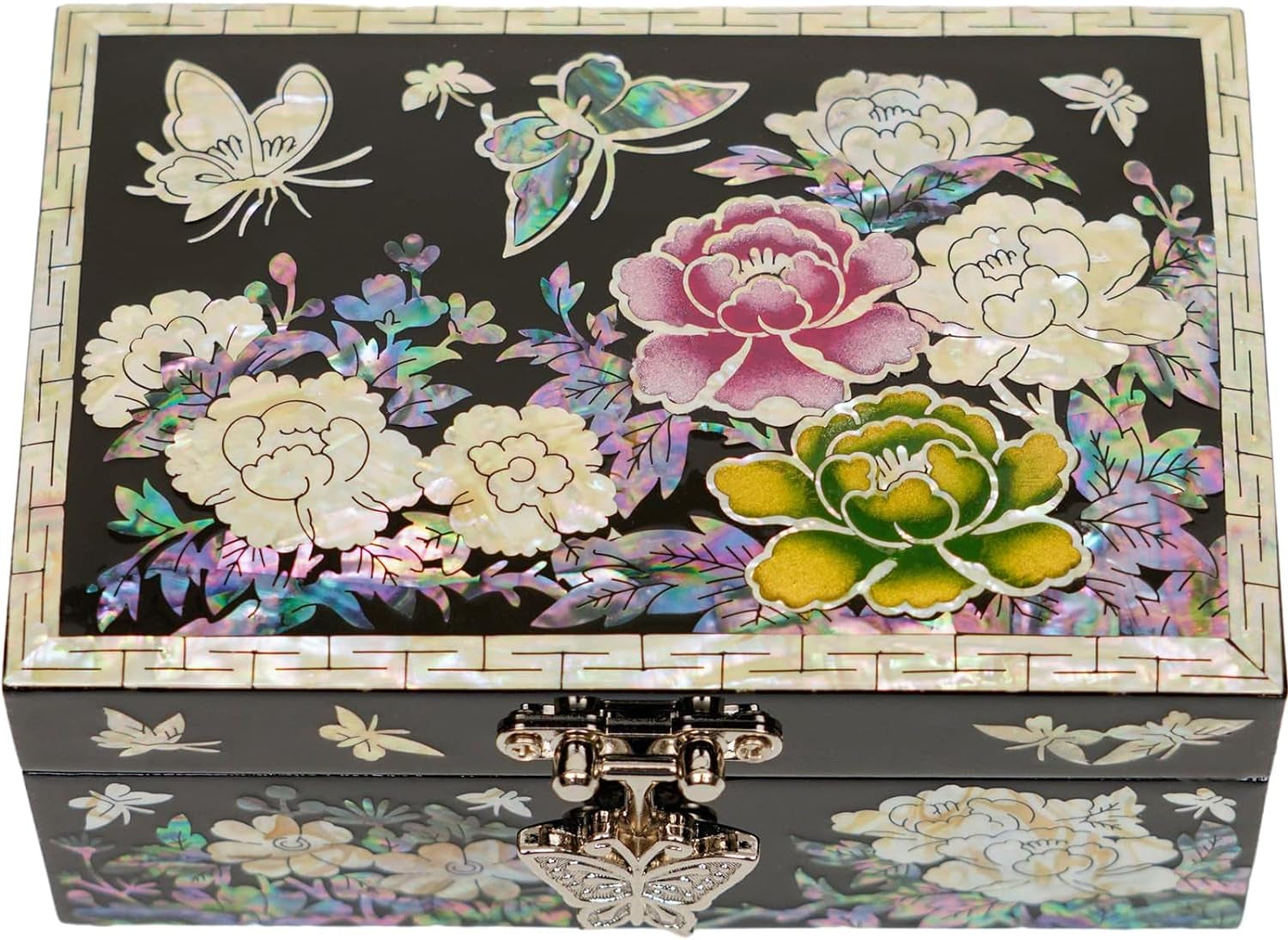 February Mountain Luxury Mother of Pearl Jewelry Box – Handcrafted Korean Keepsake Box with Floral and Butterfly Design, Ideal Christmas and Birthday Gift for Women, Mom, Sister, Wife, or Grandma