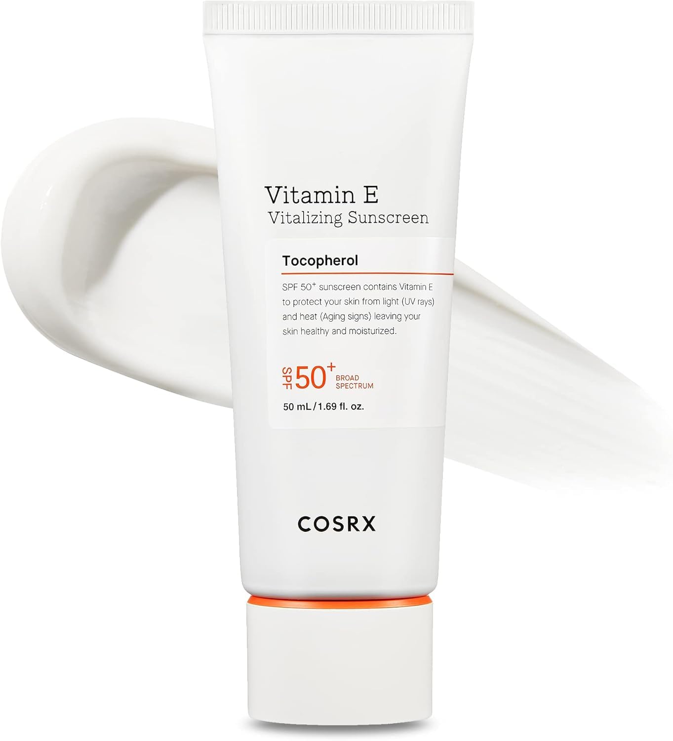 COSRX Vitamin E Vitalizing Face Sunscreen SPF 50, 1.69 Fl Oz, SPF Moisturizer, Lightweight under Makeup, Travel Essentials, Summer Essentials, Korean Skin Care, Korean Sunscreen for Face