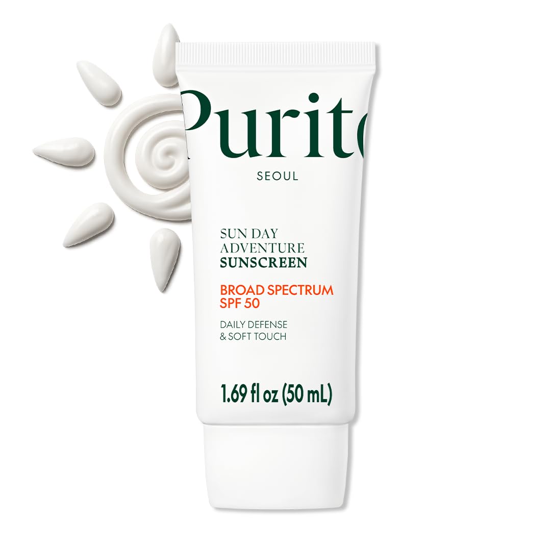 PURITO Sun Day Adventure Korean Sunscreen Smoothest and Lightest Texture Broad Spectrum SPF 50 UVA & UVB Protection No White Cast Oil Free for All Skin Types Vegan Daily Skin Care 50Ml, 1.69 Fl.Oz