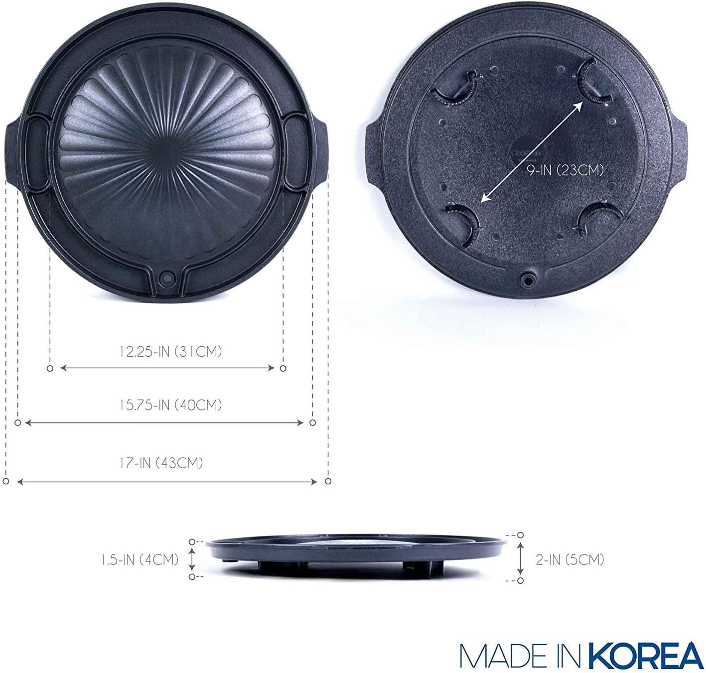 COOKKING - Master Grill Pan, Korean Traditional BBQ Grill Pan - Stovetop Nonstick Indoor/Outdoor Smokeless BBQ Cast Aluminum Grill Pan