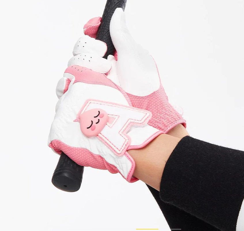 KAKAO FRIENDS GOLF Women'S Two-Handed Synthetic Leather Gloves with Ball Marker - Apeach