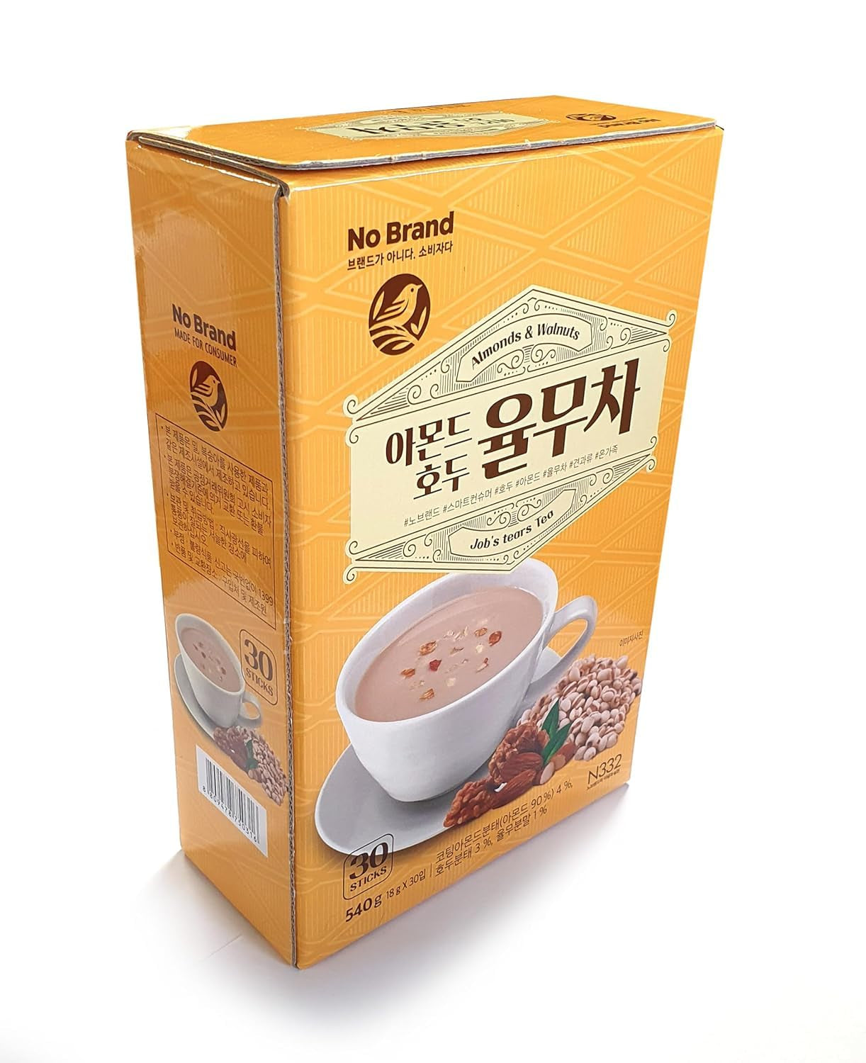 LENITH Korean Almond Walnut Job’S Tear Tea Yulmu Cha Powder Meal Replacement Shake Breakfast Simple Meal 30T 율무차/Total 540G