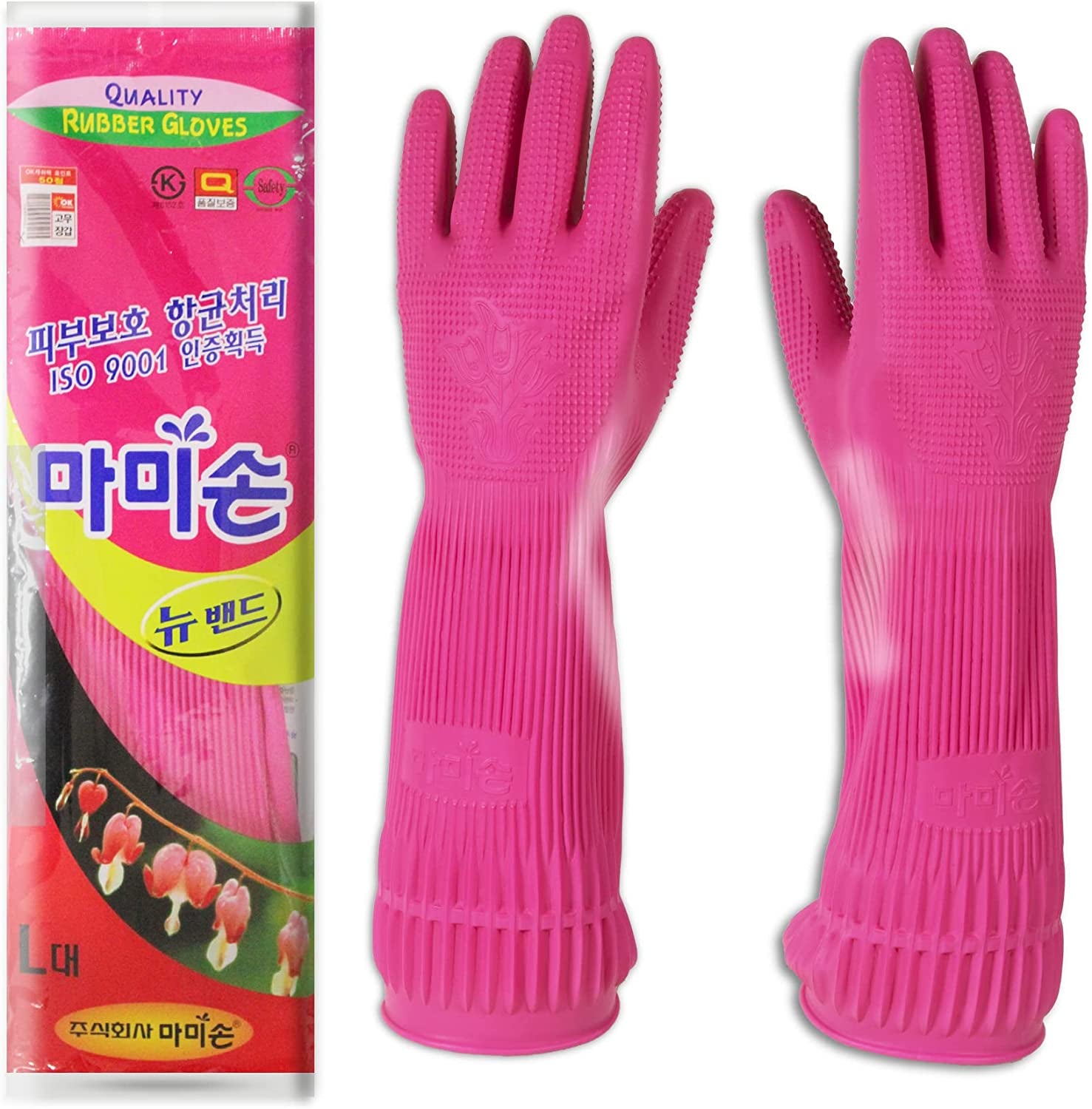 Mamison Quality Kitchen Rubber Gloves New Band Series (1 Pairs, Large). Cleaning Non-Slip Reusable Rubber Gloves. Home and Kitchen Washing, Made in Korea