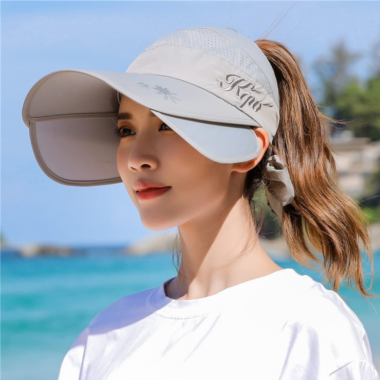 Peicees Wide Brim Visor Hat for Women Golf Visor Cap Sun Protection Hat for Beach Garden Tennis Running Sunshade Hat