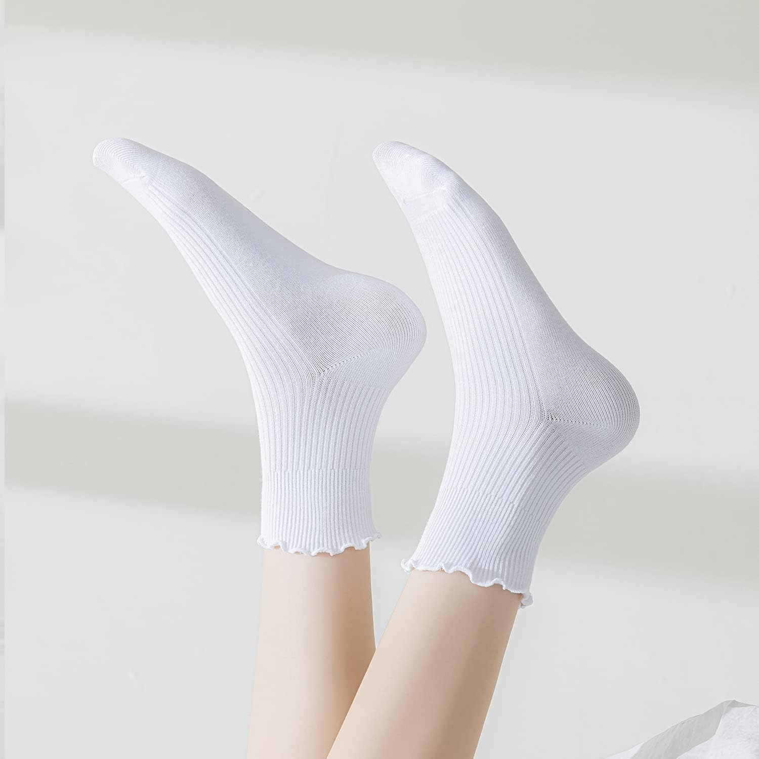 Mcool Mary Womens Socks, Ruffle Turn-Cuff Casual Ankle Breathable Cool Knit Cotton Lettuce Crew Frilly Sock 6 Pack