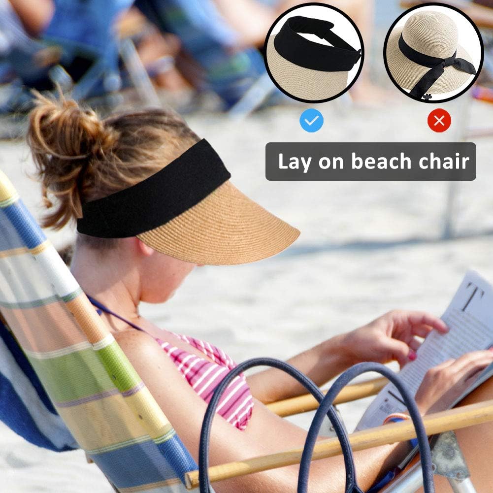 Women Straw Sun Visor Hat Wide Brim Summer UV Protection Beach Cap Foldable Packale Korean Style
