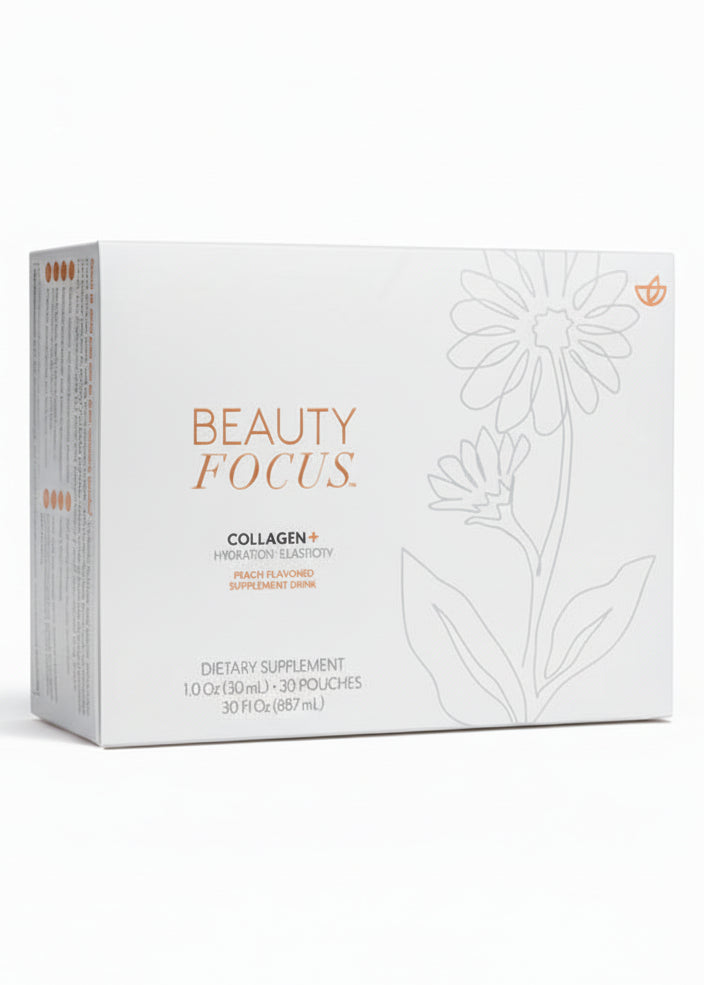 Beauty Focus Collagen plus | Peach Flavor | 1.0 Fl Oz | 30 Packets | Liquid Collagen for Women and Men | Supports Skin Hydration | Collagen Peptides