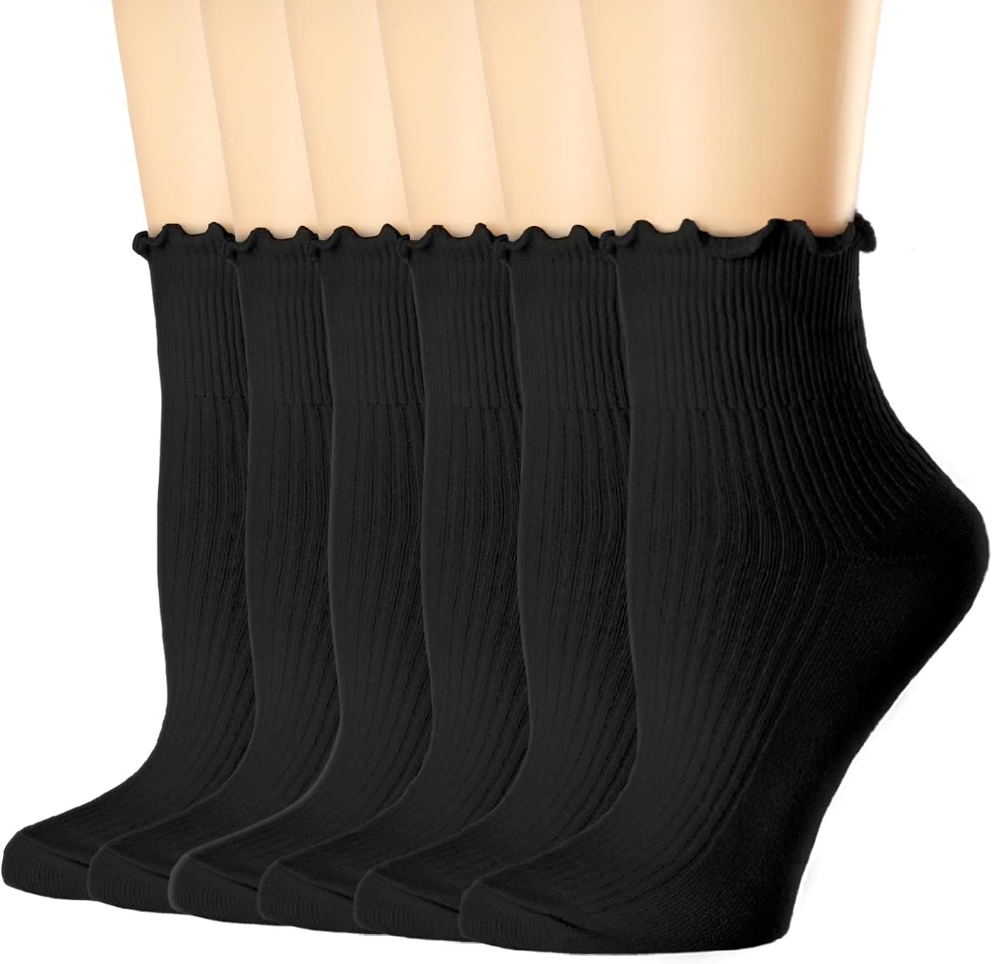 Mcool Mary Womens Socks, Ruffle Turn-Cuff Casual Ankle Breathable Cool Knit Cotton Lettuce Crew Frilly Sock 6 Pack