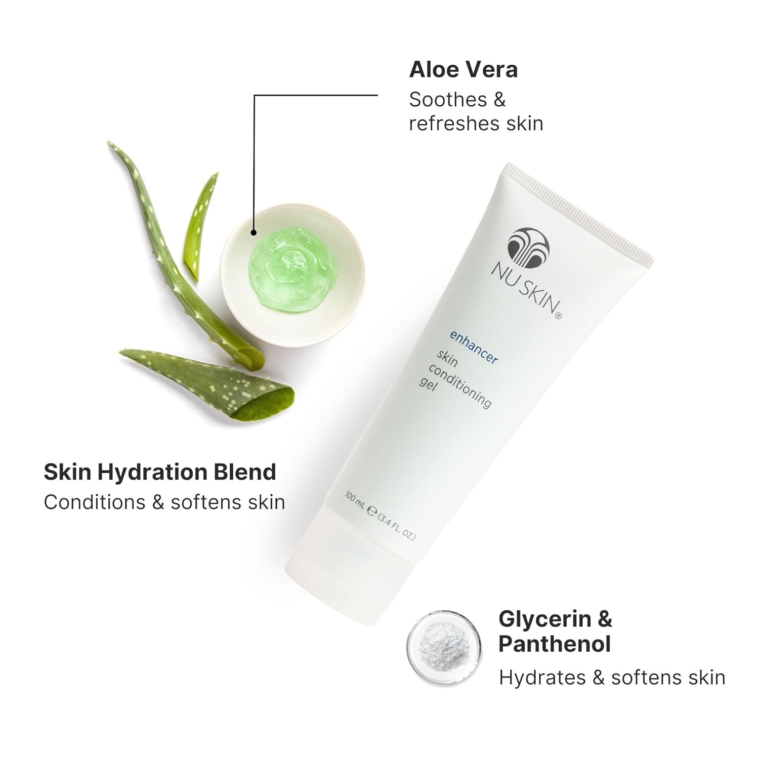 Nu Skin Enhancer Skin Conditioning Gel | Aloe Vera-Infused Soothing Formula for Ultimate Skin Comfort, Hydration, and Versatility in Skincare Routines | Lightweight Moisturizer | 3.4 Fl Oz | 1 Pack
