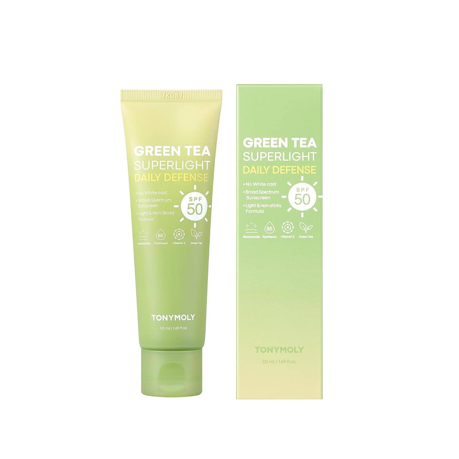 TONYMOLY Green Tea Korean Sunscreen SPF 50 – Non-Greasy Broad Spectrum Face Sunscreen with Niacinamide, Panthenol & Hyaluronic Acid, Travel Size 50Ml