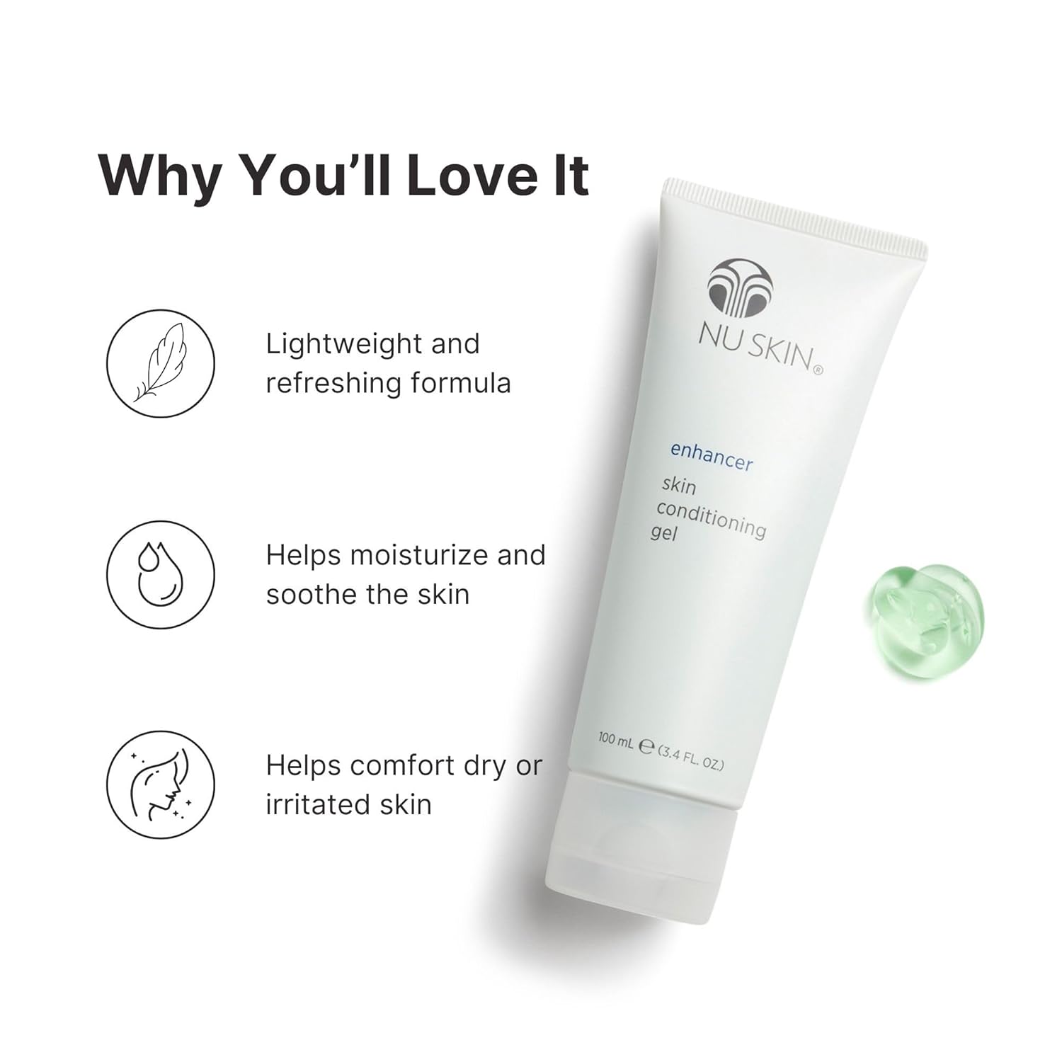Nu Skin Enhancer Skin Conditioning Gel | Aloe Vera-Infused Soothing Formula for Ultimate Skin Comfort, Hydration, and Versatility in Skincare Routines | Lightweight Moisturizer | 3.4 Fl Oz | 1 Pack