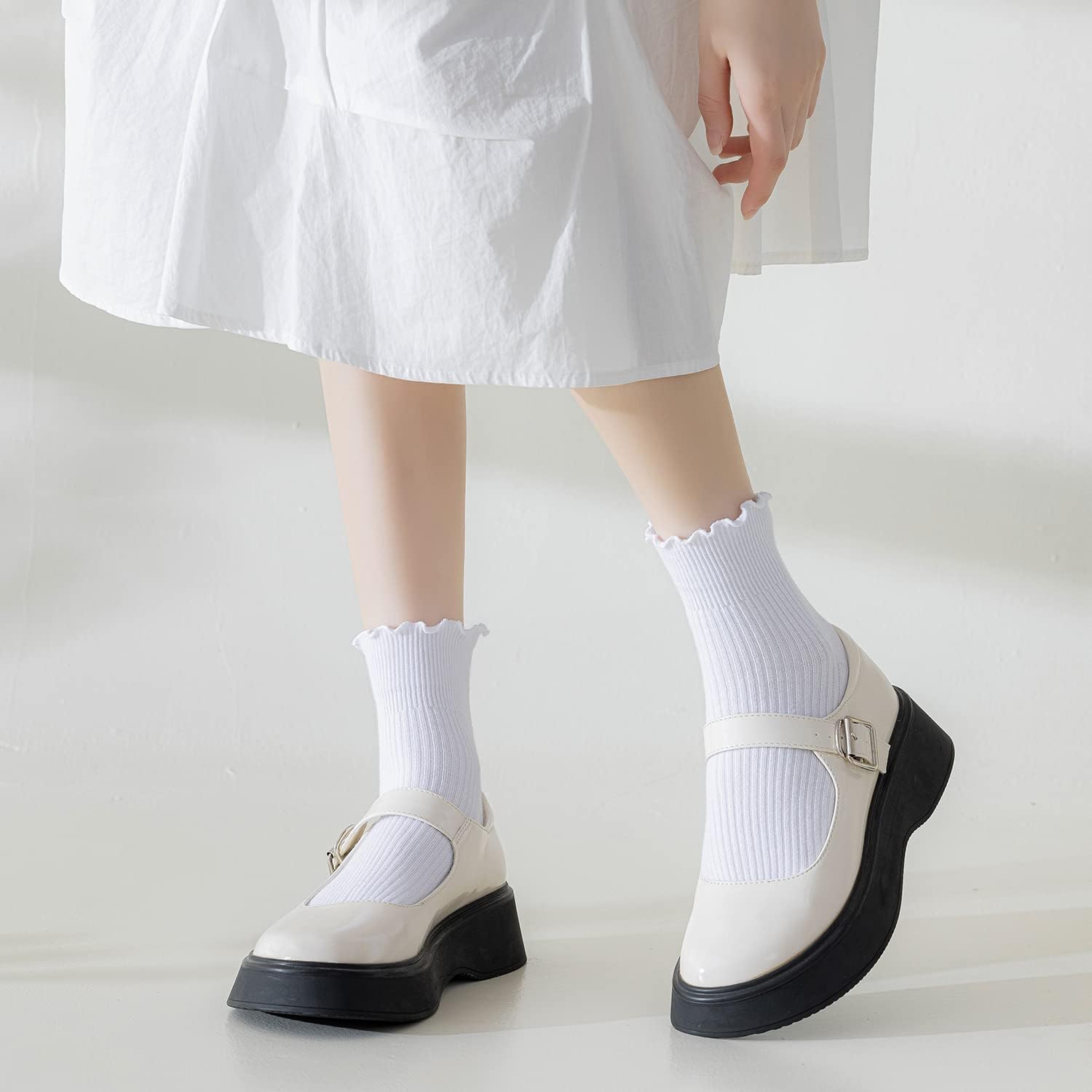 Mcool Mary Womens Socks, Ruffle Turn-Cuff Casual Ankle Breathable Cool Knit Cotton Lettuce Crew Frilly Sock 6 Pack