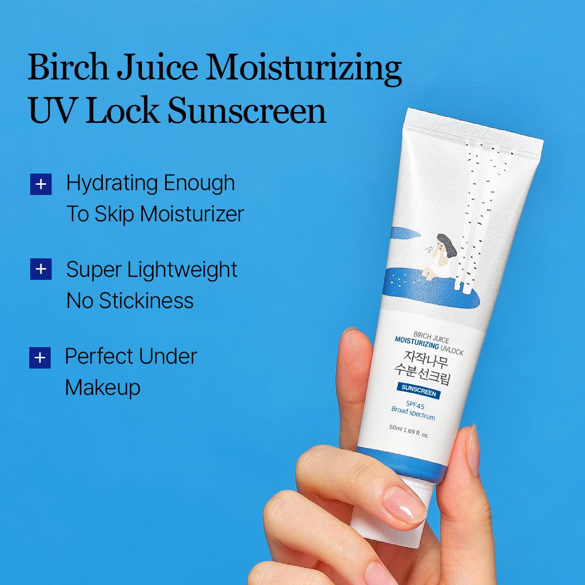 ROUND LAB Birch Juice Moisturizing UV LOCK SPF 45 | NBC No1 SPF, Glow Sunscreen for Daily Skincare, Non-Toxic, UV Protection, Lightweight, Oil-Free, Organic, Korean Sunscreen (1.69 Fl Oz)