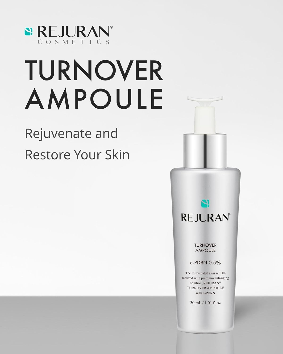 REJURAN® Turnover Ampoule, C-Pdrn® – Original Salmon DNA PDRN Face Serum for Rejuvenation, Firming, Hydration & Youthful Glow, Refines Skin Texture. Korean Skincare (1.01 Fl Oz)
