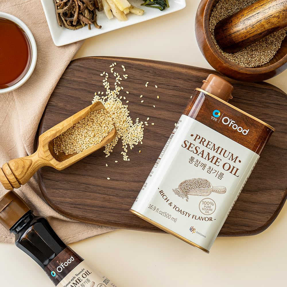 O’Food Premium Sesame Oil, 5.4 Fl Oz | 100% Pure Toasted Sesame Seed Oil | Korean-Style Rich & Nutty Flavor | Authentic Asian Cooking Oil for Stir Fry, Noodles, Dressing & Drizzle