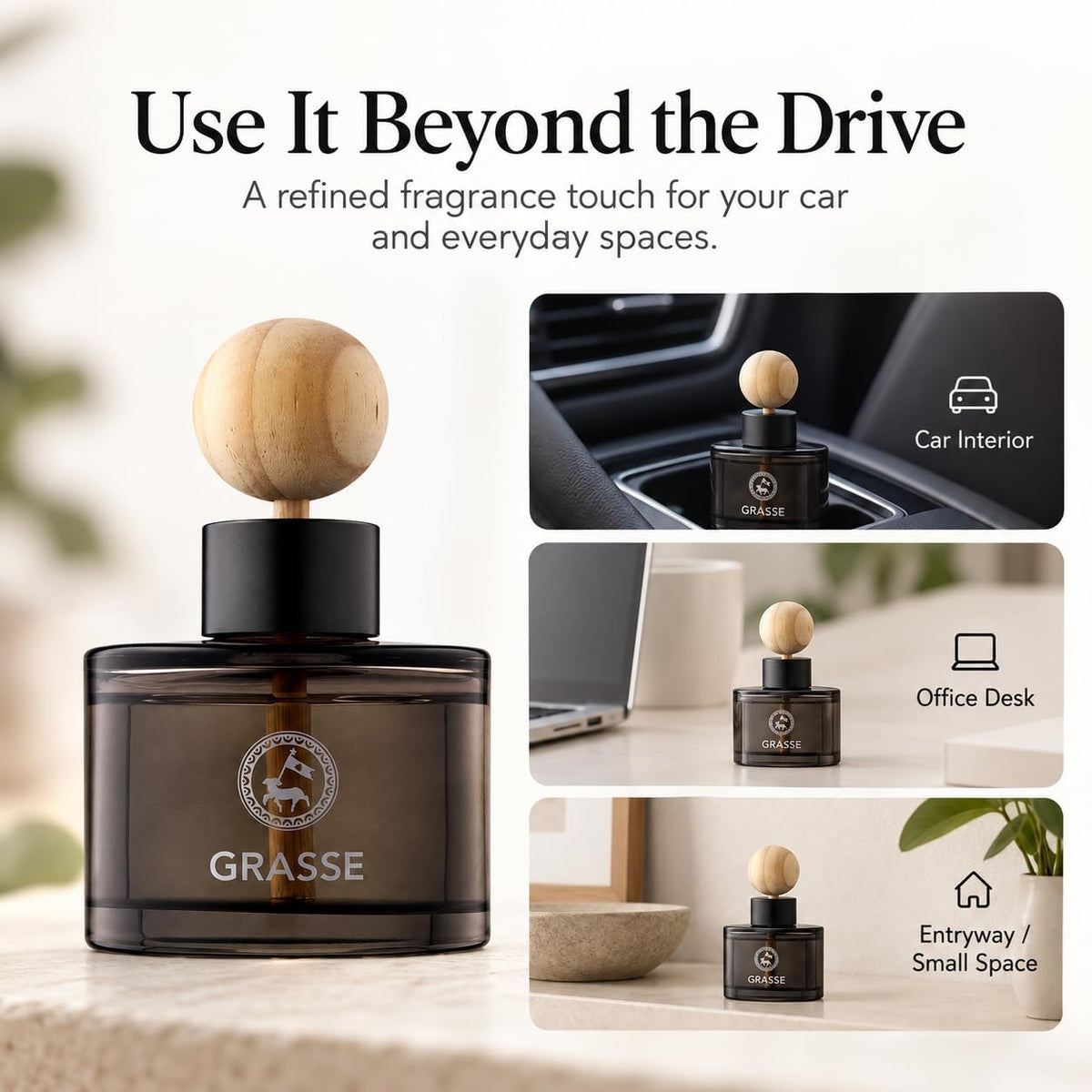 Bullsone Grasse Diffuser, Natural Car Air Fresheners, Luxury Car Perfume - Black Berry & Cherry Scent