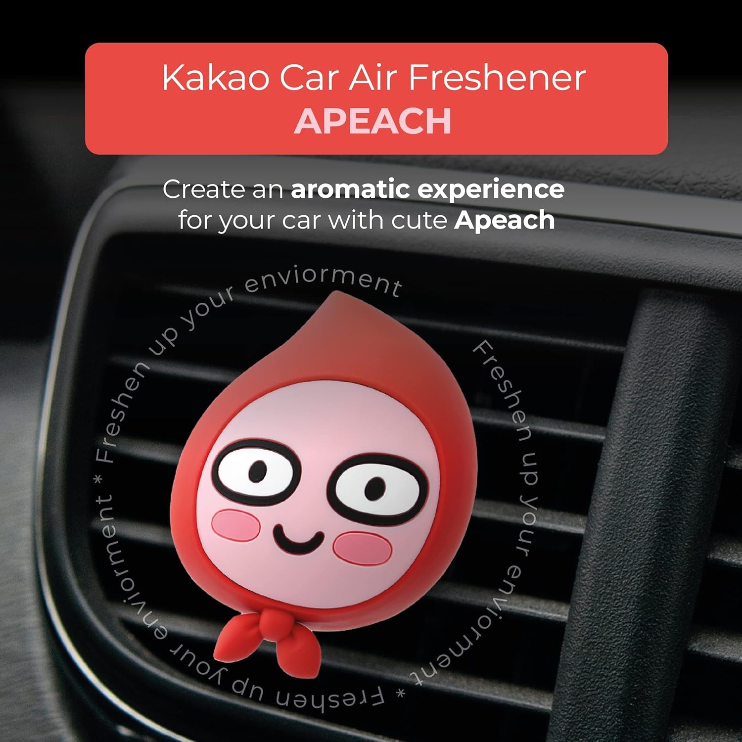 AURA Car Air Freshener Vent Clip, Apeach (Will You Marry Me, 0.14Fl Oz*2, Pack of 2) - Long-Lasting Odor-Fighting Scent. Kakao Friends Figurine. Car Decoration Accessories, Diffuser, Absorber