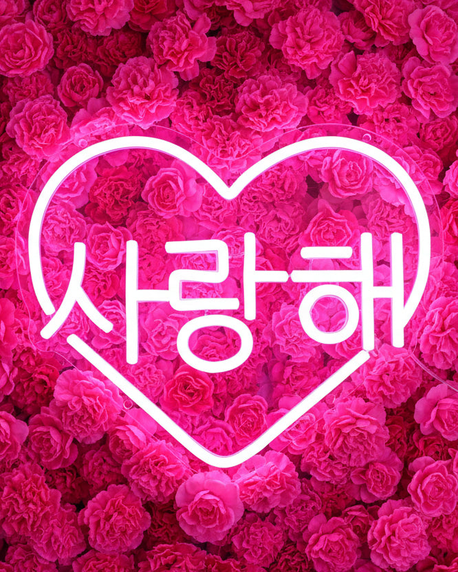 Pink Korean 사랑해 "I Love You" Led Neon Sign Light 11.8"X9.8"
