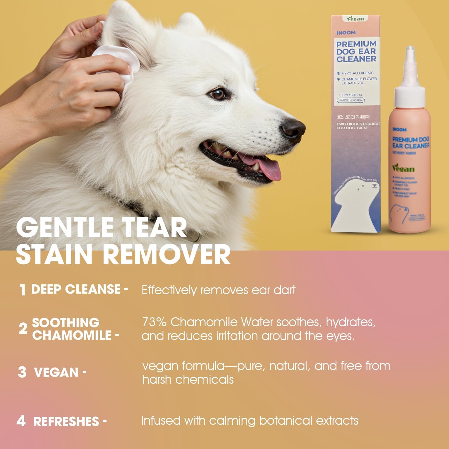 Korean Plant Based Vegan Dog Ear Cleaner 100 Ml – Naturally Derived Ear Cleanser Dogs – Advanced Solution for Ear Cleaning, Odors, Debris, Itchy, Ear Wax, Moisturizing – Made in Korea