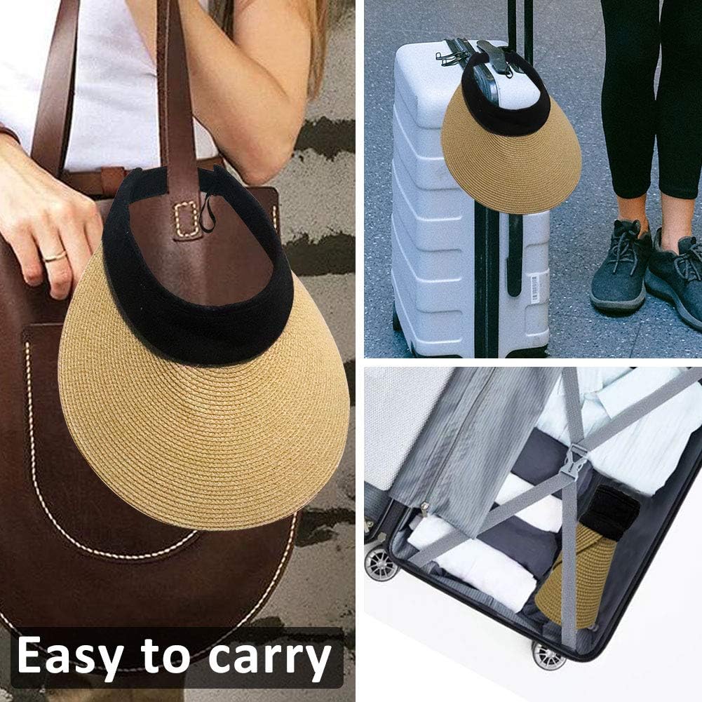 Women Straw Sun Visor Hat Wide Brim Summer UV Protection Beach Cap Foldable Packale Korean Style