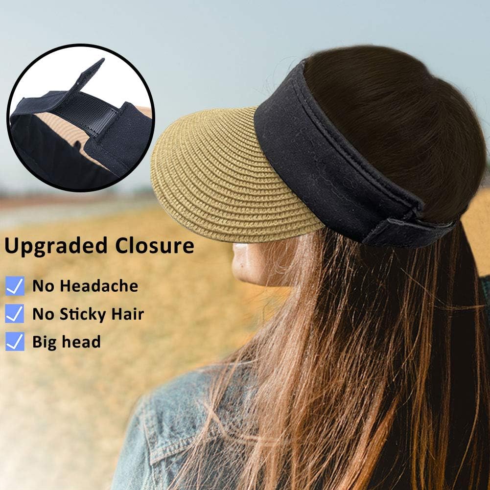 Women Straw Sun Visor Hat Wide Brim Summer UV Protection Beach Cap Foldable Packale Korean Style