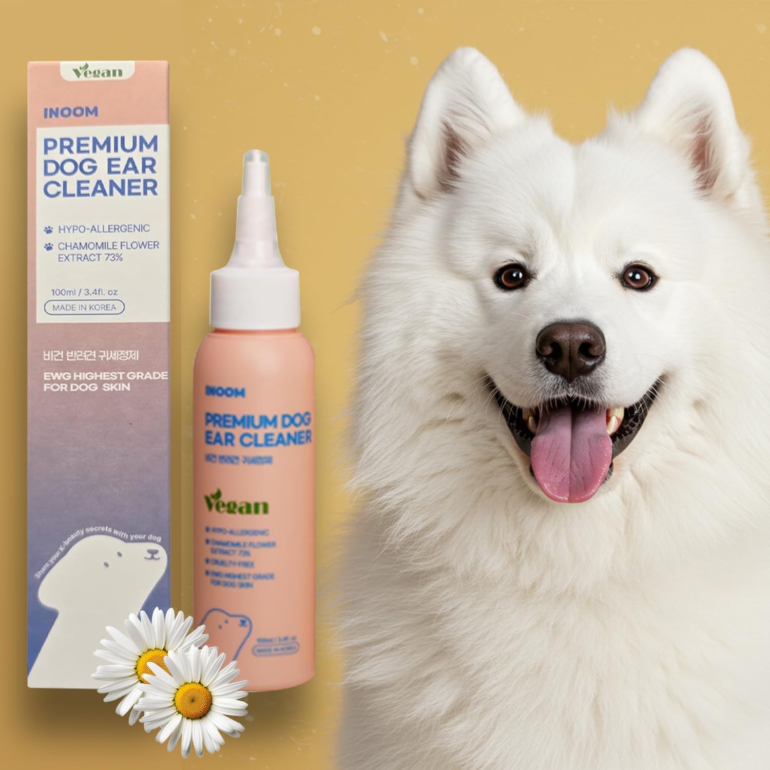 Korean Plant Based Vegan Dog Ear Cleaner 100 Ml – Naturally Derived Ear Cleanser Dogs – Advanced Solution for Ear Cleaning, Odors, Debris, Itchy, Ear Wax, Moisturizing – Made in Korea