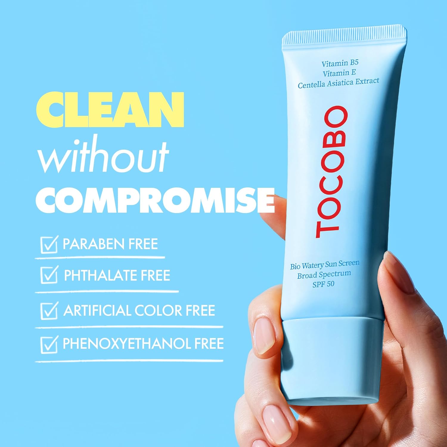 Bio Watery Sunscreen SPF 50 Broad Spectrum Korean Facial Sun Cream with Hyaluronic Acid - Lightweight Daily Face Sunblock Lotion - Vegan, Hypoallergenic, Oxybenzone-Free 1.35 Fl Oz