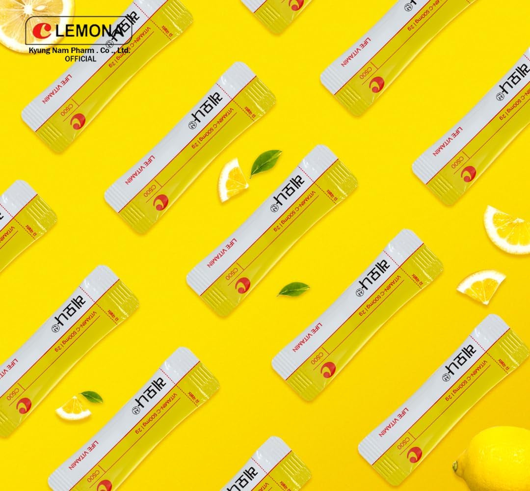 LEMONA Official Vitamin C Powder 500Mg Korean Supplements Immune Support B6, B2, On-The-Go Packets Vitamin Healthy Living, Easy to Take Daily Energy Boost Korean Food Snacks Lemon (120Sticks)