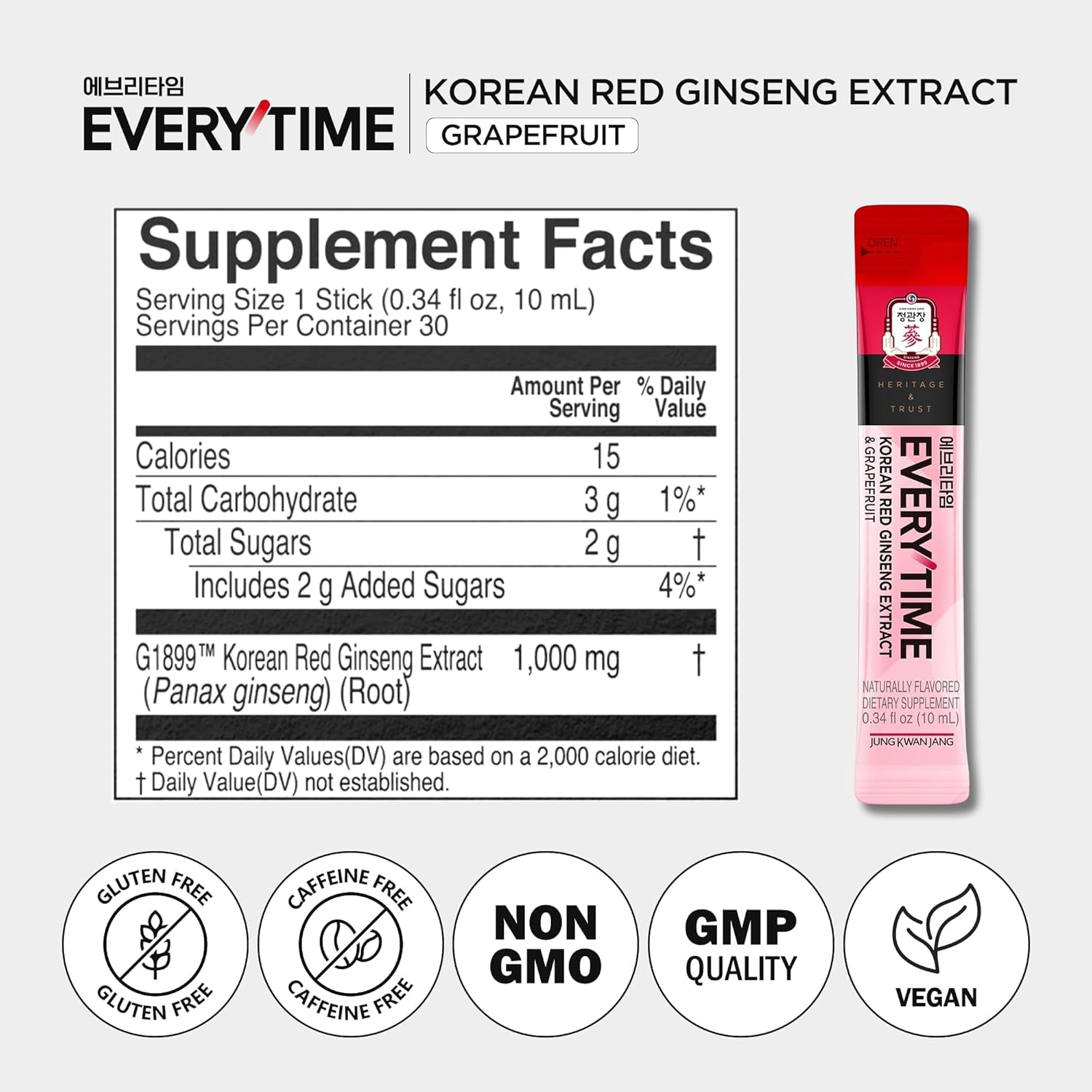 정관장 에브리타임 10포 인삼 & 자몽 Everytime Korean Red Ginseng Extract 1,000Mg & Grapefruit 