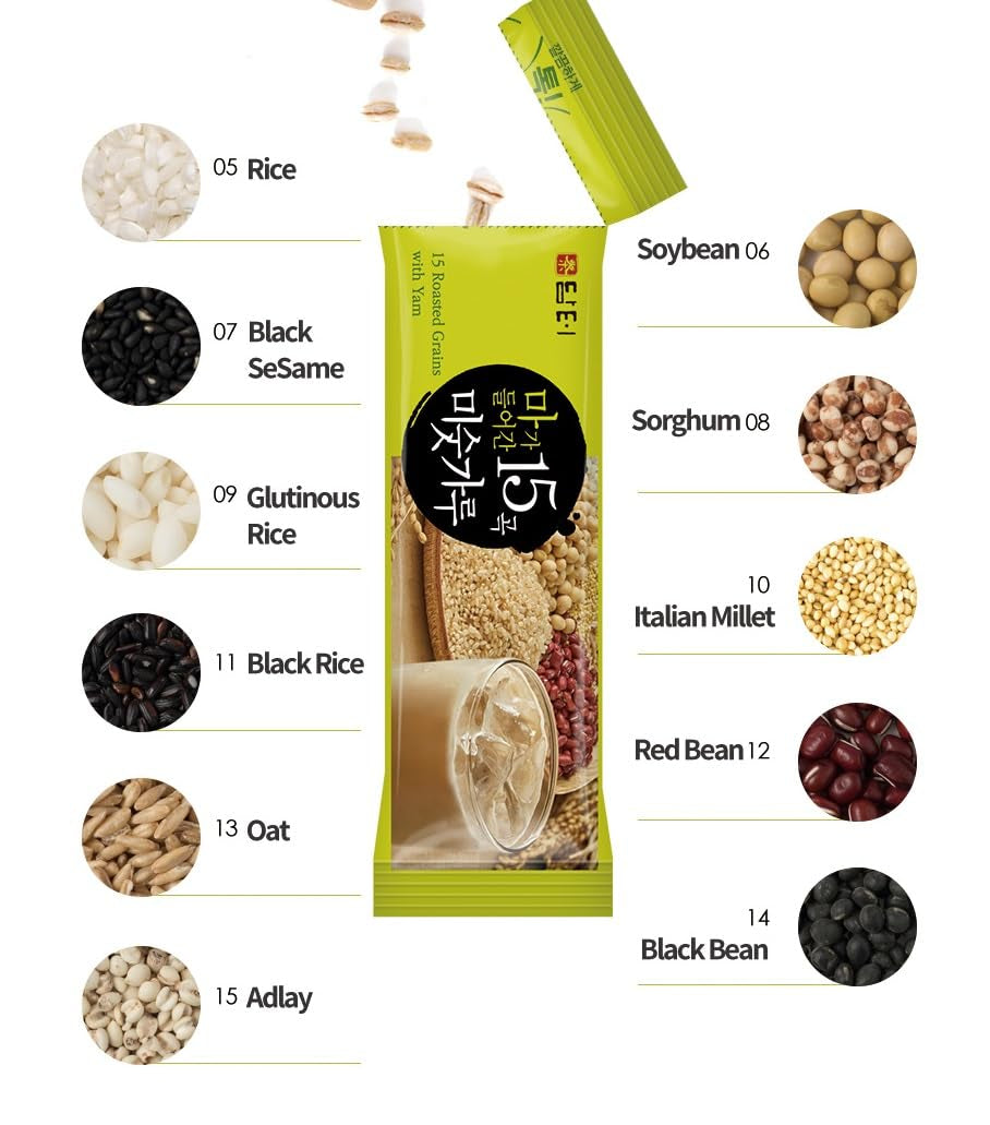 Damtuh Korean 15 Multi Mixed Roast Grain Powder Meal Replacement Shake – Healthy Breakfast Drink, Nutritious Grain Misugaru, 20G X 12 Sticks
