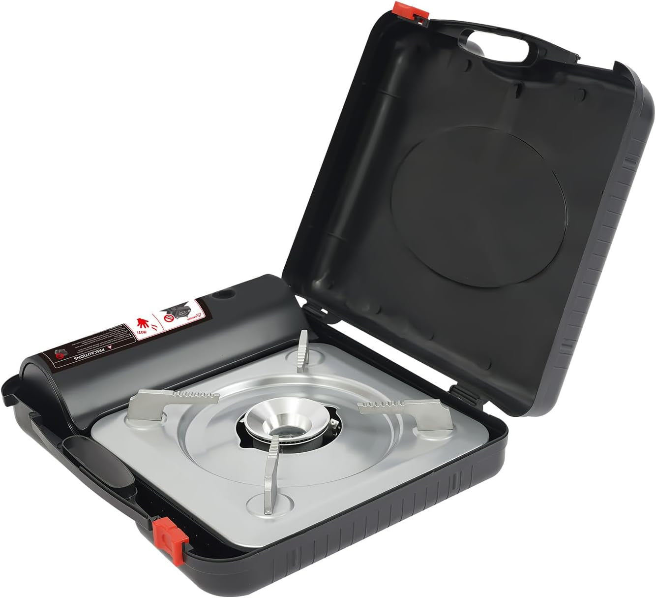 Butane Camping Stove, Portable Butane Burner, Single Burner Camp Stove with Carry Case for Emergencies, Outdoor Cooking, Gatherings, Backpacking, Safety Stop (Silver+Black)