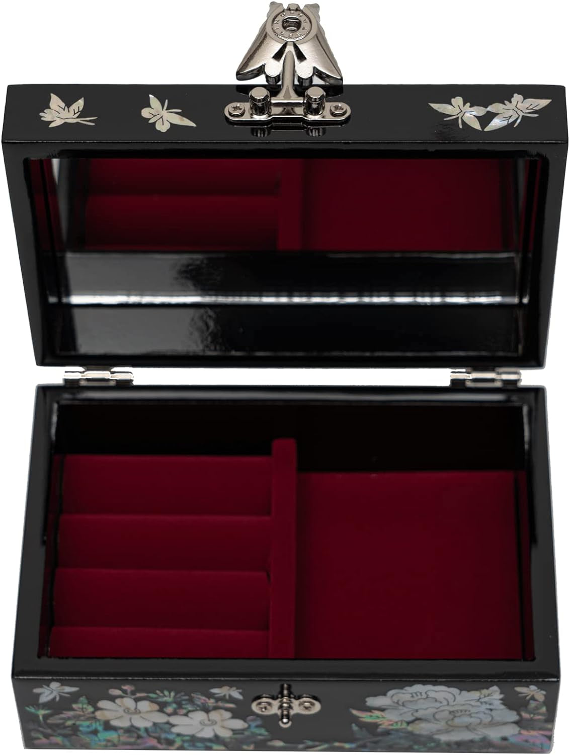 February Mountain Luxury Mother of Pearl Jewelry Box – Handcrafted Korean Keepsake Box with Floral and Butterfly Design, Ideal Christmas and Birthday Gift for Women, Mom, Sister, Wife, or Grandma