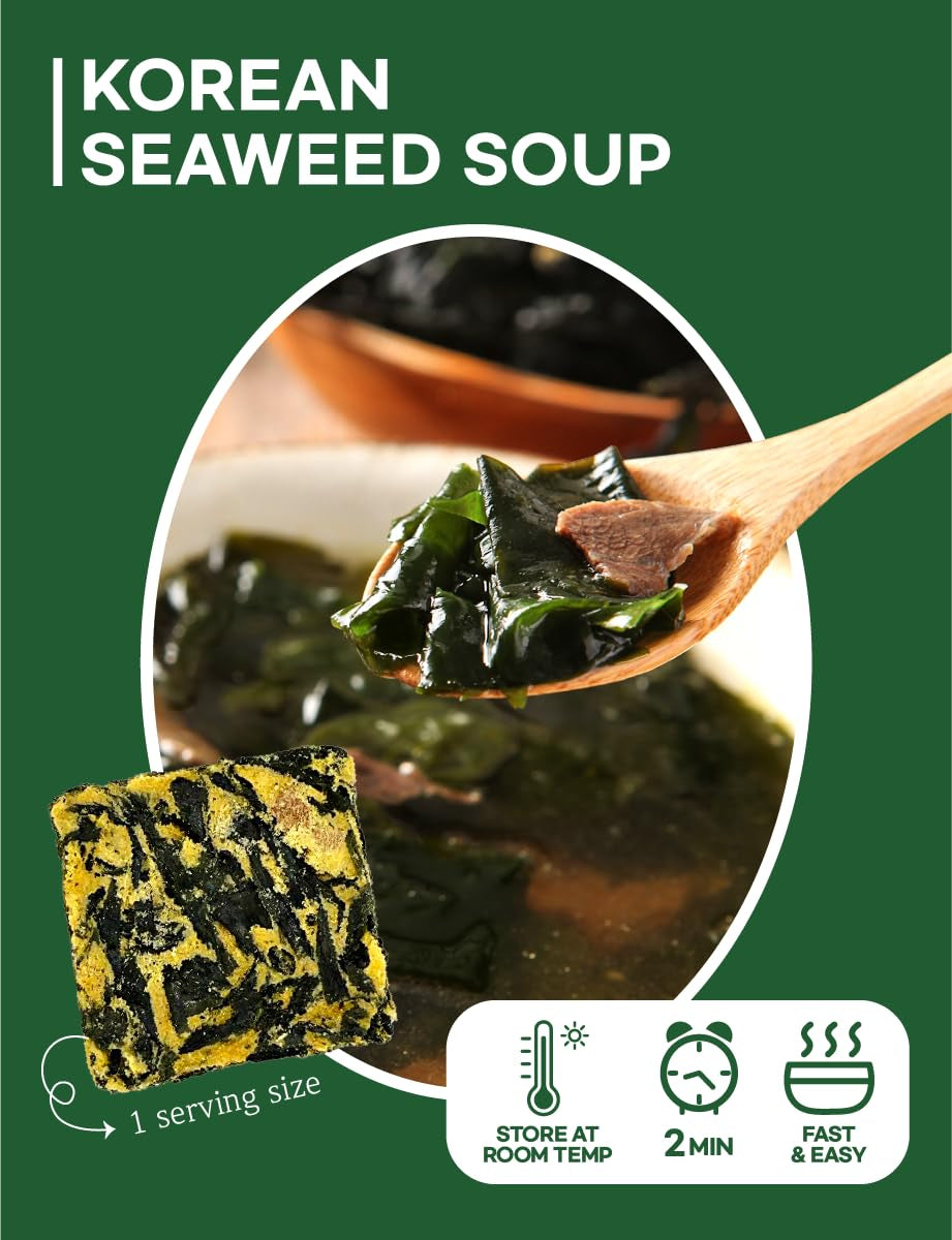 Korean Frozen Dried Multi-Pack Soup (Seaweed Soup 10G × 6Ea) + (Korean Spicy Soup 10G × 6Ea) Easy Cooking Individual Packaging 한국 전통 국, 미역국, 육개장