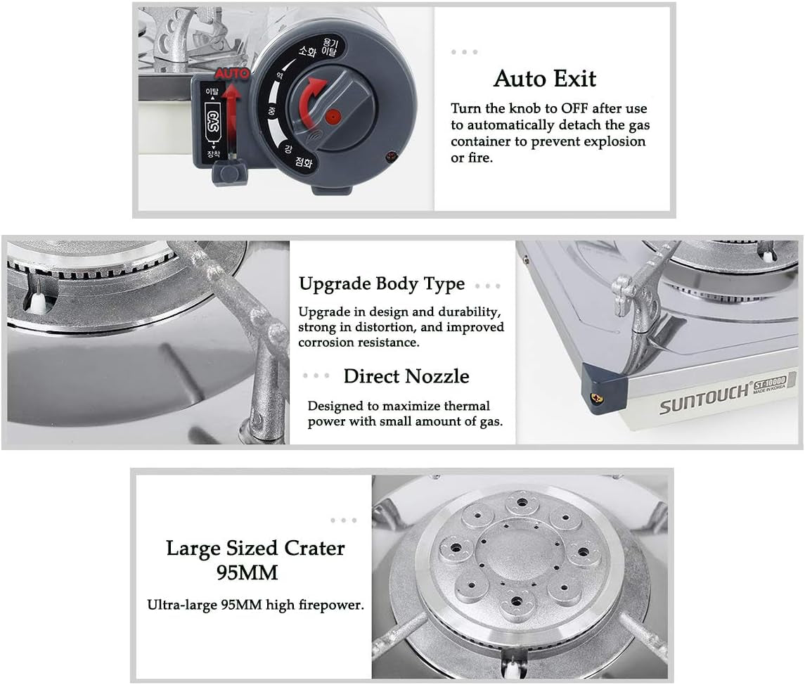 SUNTOUCH Portable Camping Stove – Butane Gas Burner, Auto Safety Shutoff, Stainless Steel – Includes Hard Carrying Case (Full Size)