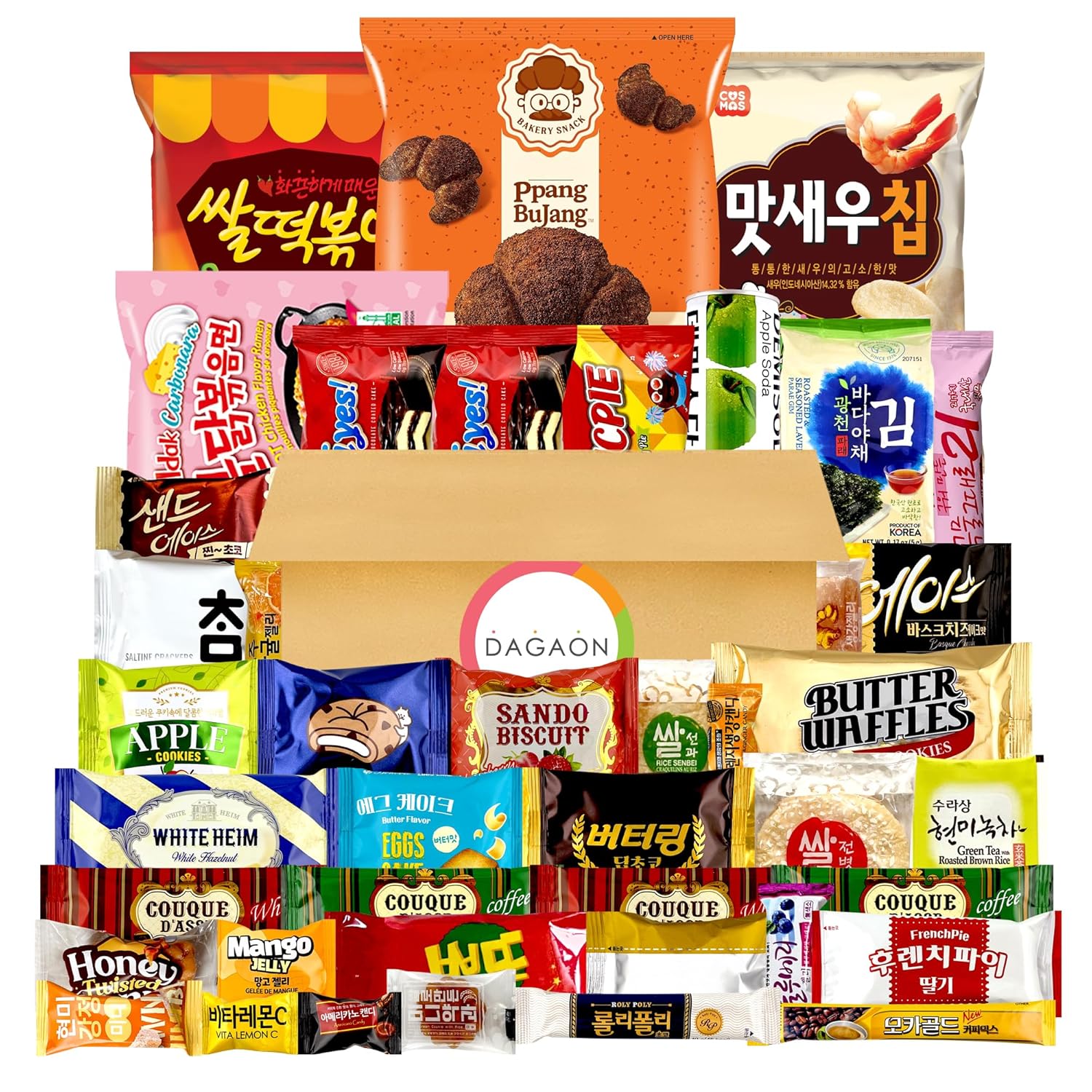 DAGAON Finest Korean Snack Box 42 Count – Variety Snacks Including Korean’S Favorite Chips, Biscuits, Cookies, Pies, Candies. Perfect Appetizing Korean Treats for Any Occasions, Gifts and Everyone.