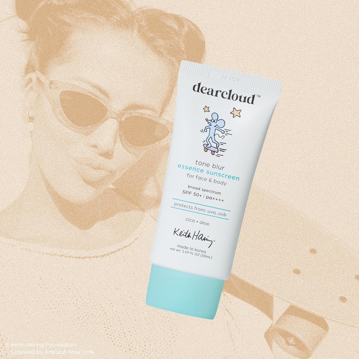Dearcloud Keith Haring Tone Blur Essence Sunscreen SPF 50+ PA++++ – Korean Sunscreen for Face, Primer & Vegan (1.69 Fl Oz)