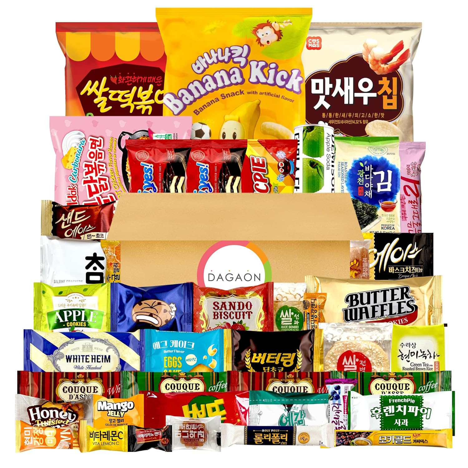 DAGAON Finest Korean Snack Box 42 Count – Variety Snacks Including Korean’S Favorite Chips, Biscuits, Cookies, Pies, Candies. Perfect Appetizing Korean Treats for Any Occasions, Gifts and Everyone.