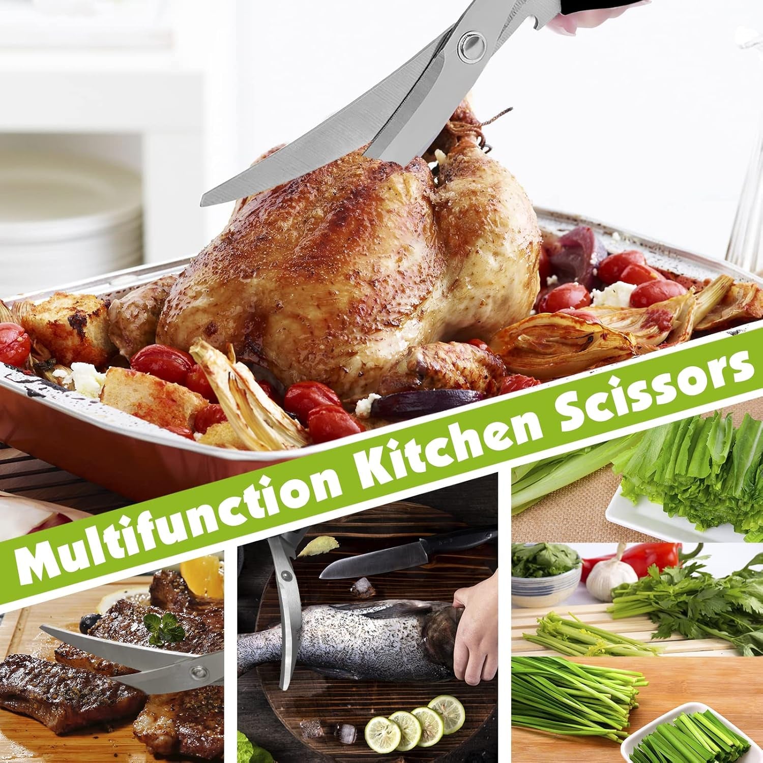 Kitchen Scissors. Korean Barbecue Scissors and Tongs Set, Kitchen Shears and Tongs for Cutting Meat, Chicken, Vegetables, Stainless Steel Multipurpose Non-Slip Serrated Sharp BBQ Scissors BBQ Tongs