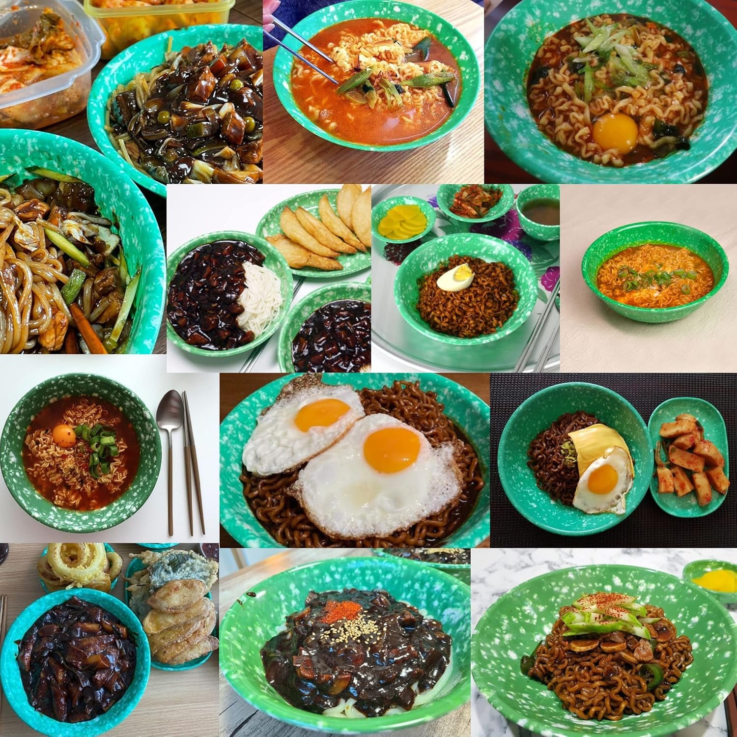 Traditional Korean Snack Tteokbokki Rice Cakes Ramen Melamine Bowls Set of 2, 32Oz 8-Inch