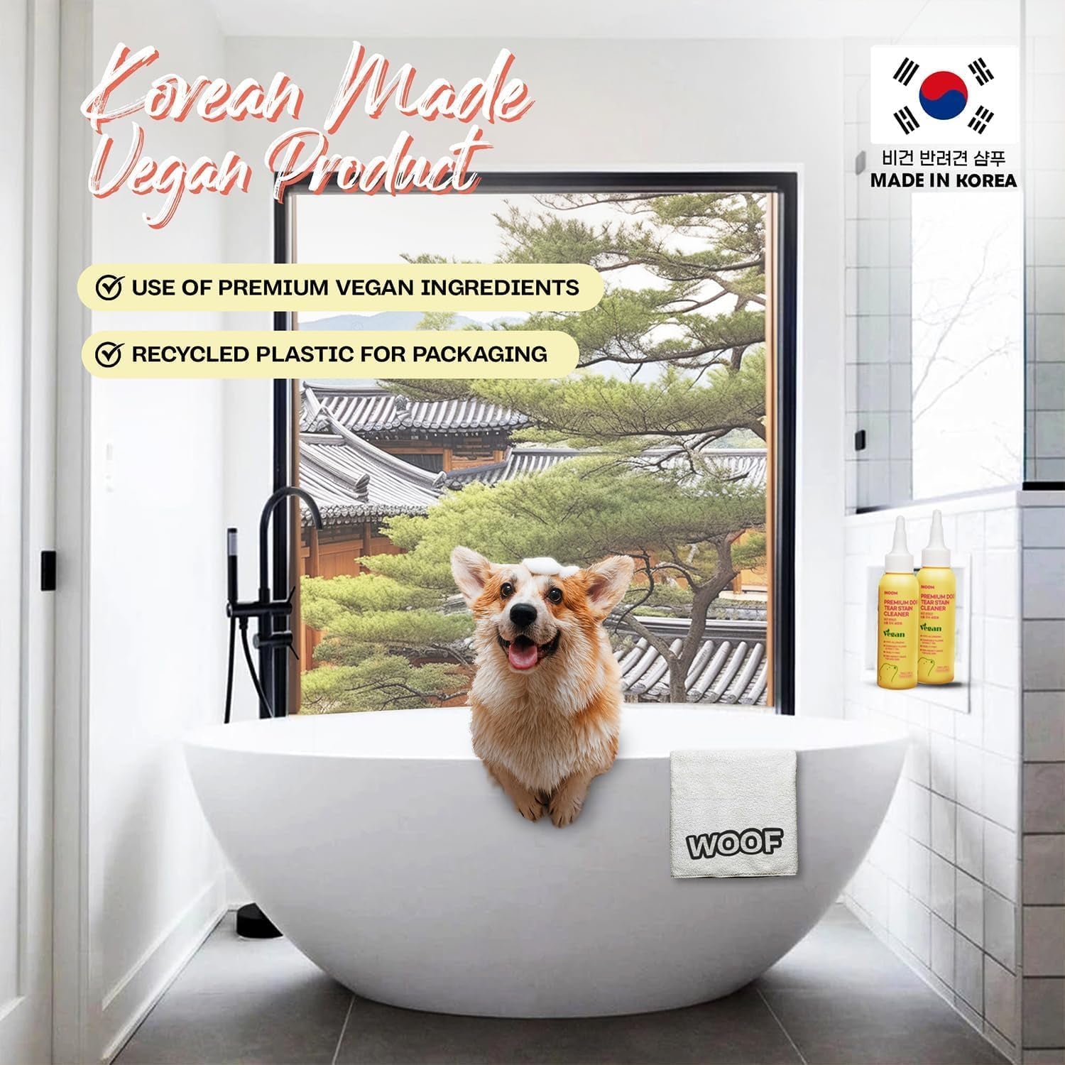 Korean Plant Based Vegan Dog Tear Stain Cleaner 100 Ml – Gentle & Effective Eye Stain Remover for Dogs – Non-Irritating Facial Cleanser, with Hyaluronic Acid, Cruelty-Free Pet Eye – Made in Korea