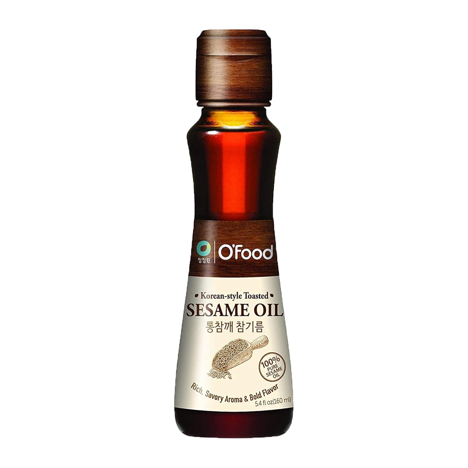O’Food Premium Sesame Oil, 5.4 Fl Oz | 100% Pure Toasted Sesame Seed Oil | Korean-Style Rich & Nutty Flavor | Authentic Asian Cooking Oil for Stir Fry, Noodles, Dressing & Drizzle