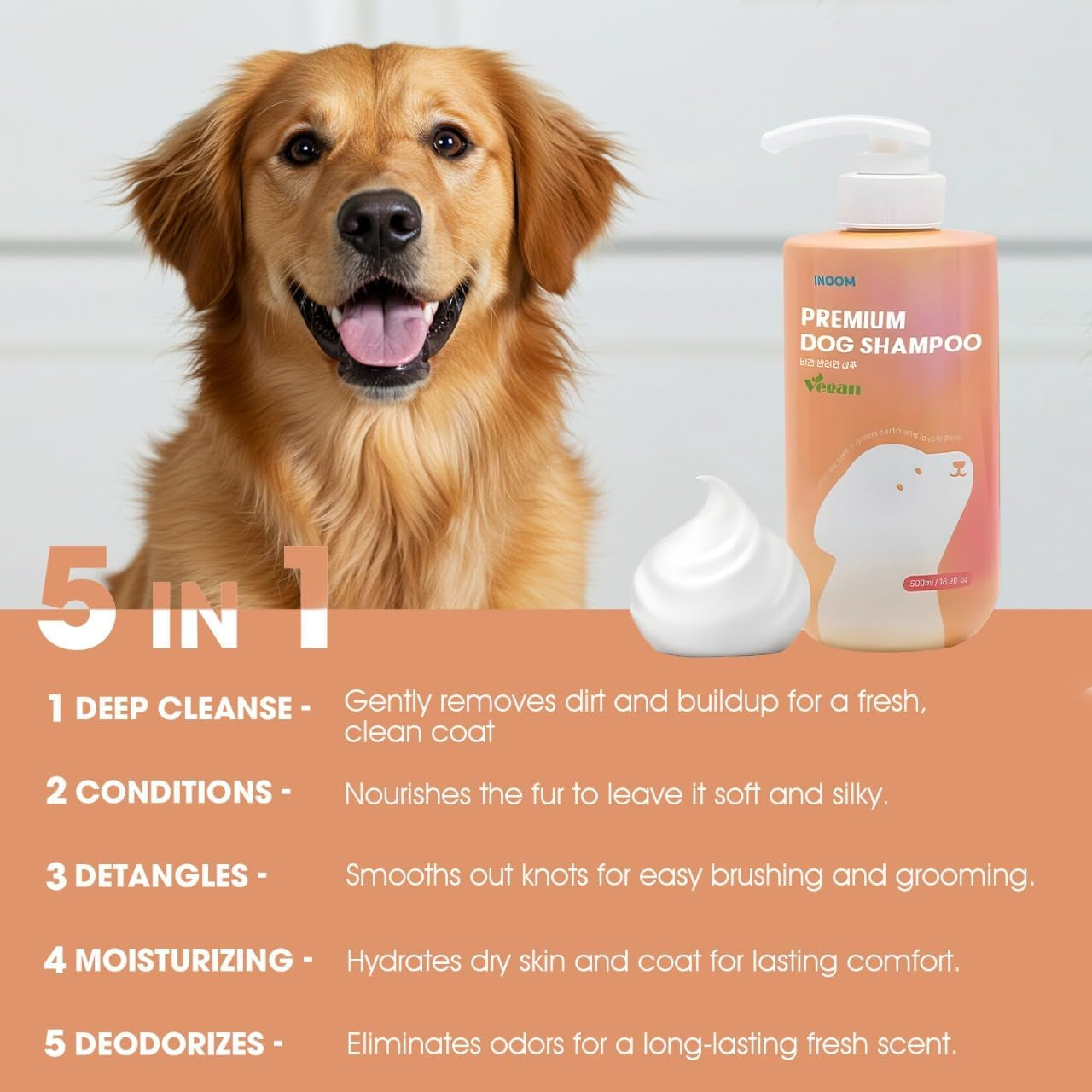 Korean Plant Based Vegan Dog Shampoo 500Ml - Hypoallergenic, Hyaluronic Acid for Puppy to Adult Dogs Soothing Cleanser, Dandruff and Aloe Itchy Skin Moisturizing for Sensitive Skin, Made in Korea