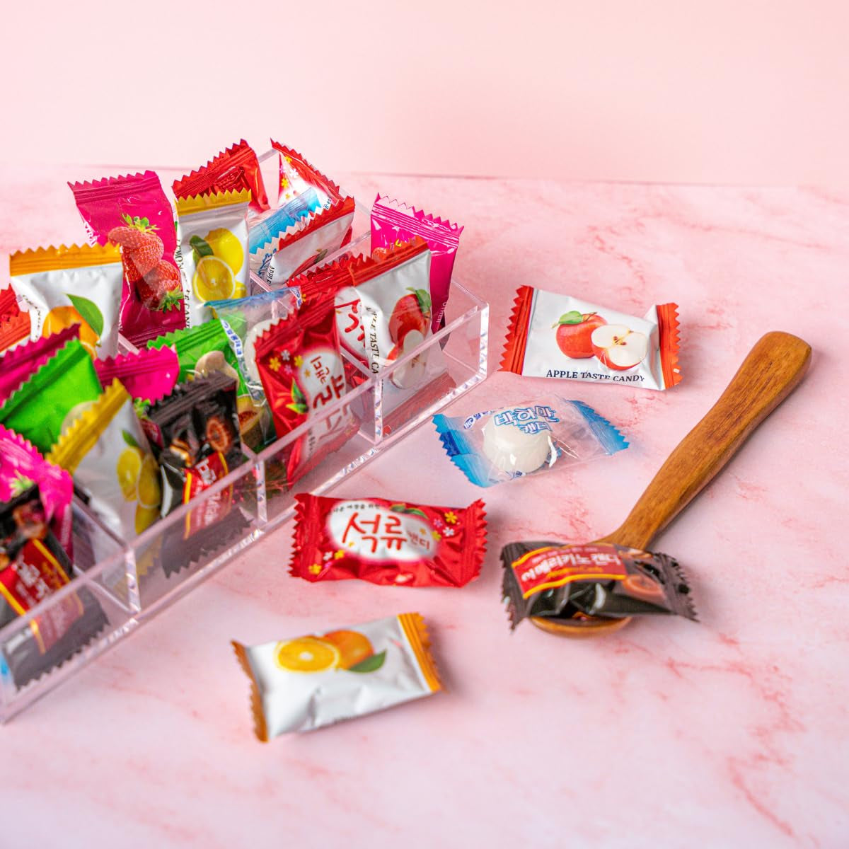 Korean Assorted Fruity Hard Candy, 1.75 Lb Bulk Bag with 200 Individually Wrapped Pieces, 9 Flavor Mix Includes Apple, Strawberry, Orange, Melon, Lemon, Grape, Mint, Americano, and Pomegranate, Variety Pack