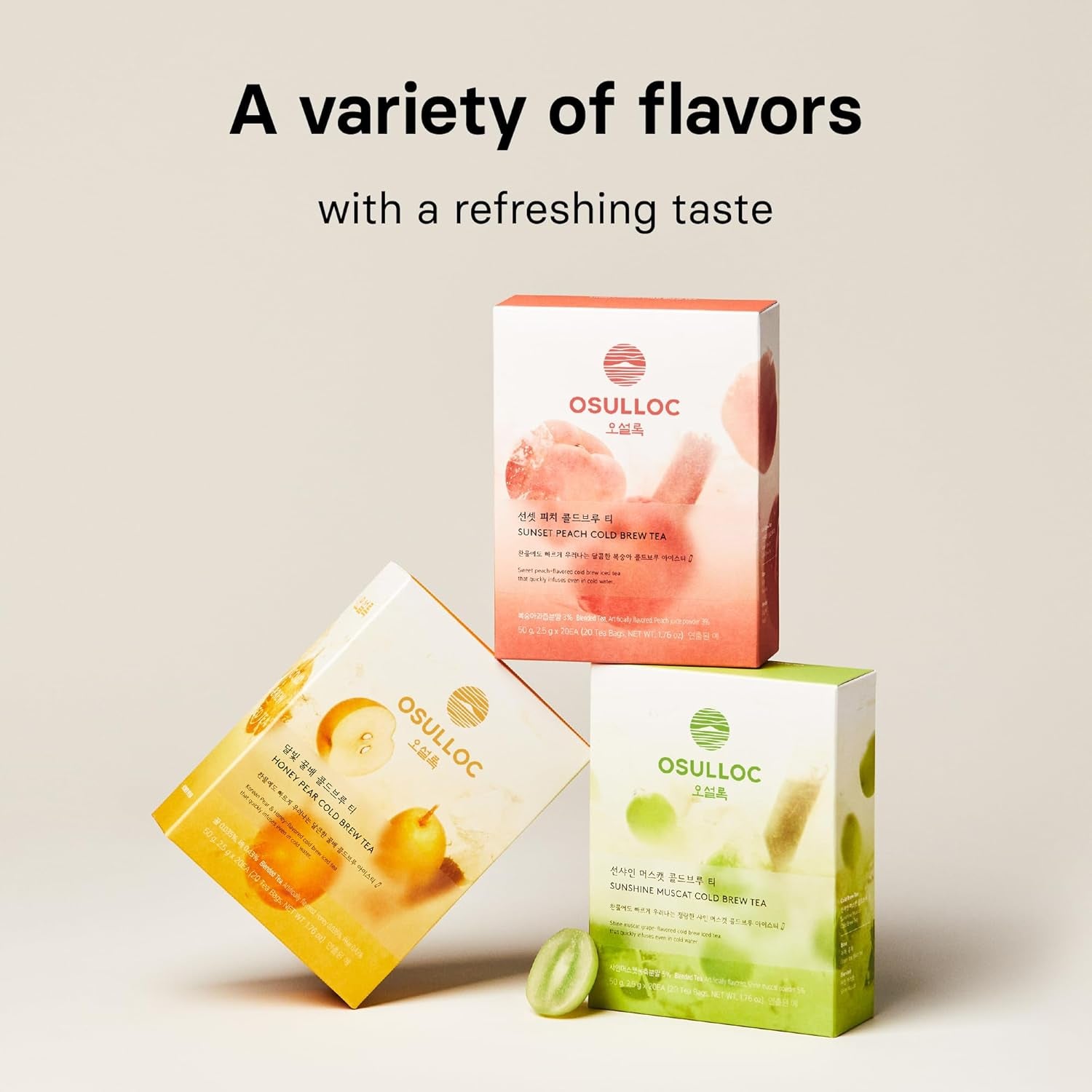 OSULLOC Sunset Peach Cold Brew Tea, Sweet Peach Flavored Iced Tea, Hydration Tea Packets (20Ea, 1.76Oz)