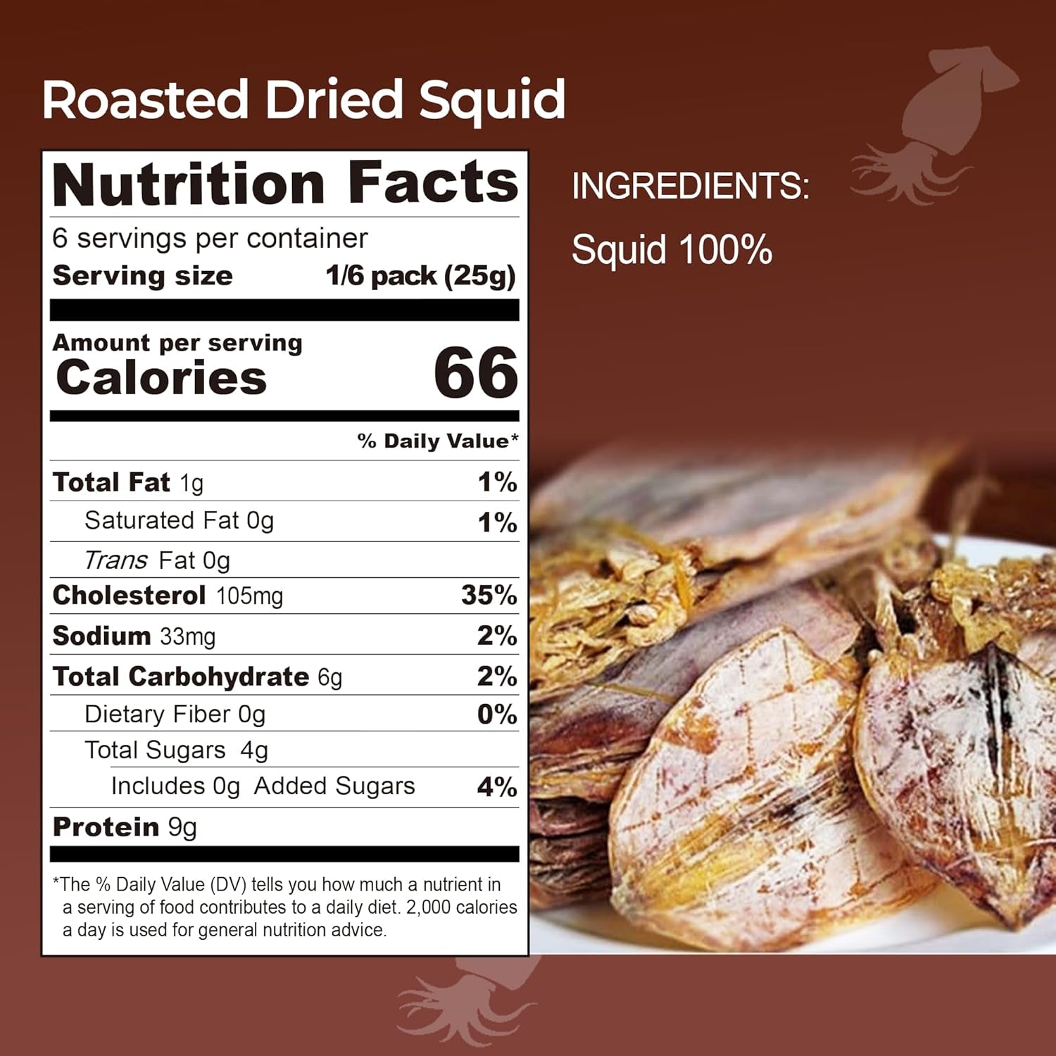 Roasted Dried Squid 100% [5.29 Oz Bag] – Sliced Roasted Squid Jerky for Adults & Kids – 9G Protein per Serving (6 Serving per Container) – Perfect for Snacking – Resealable Bag – Korean Snacks by Gangwon Export