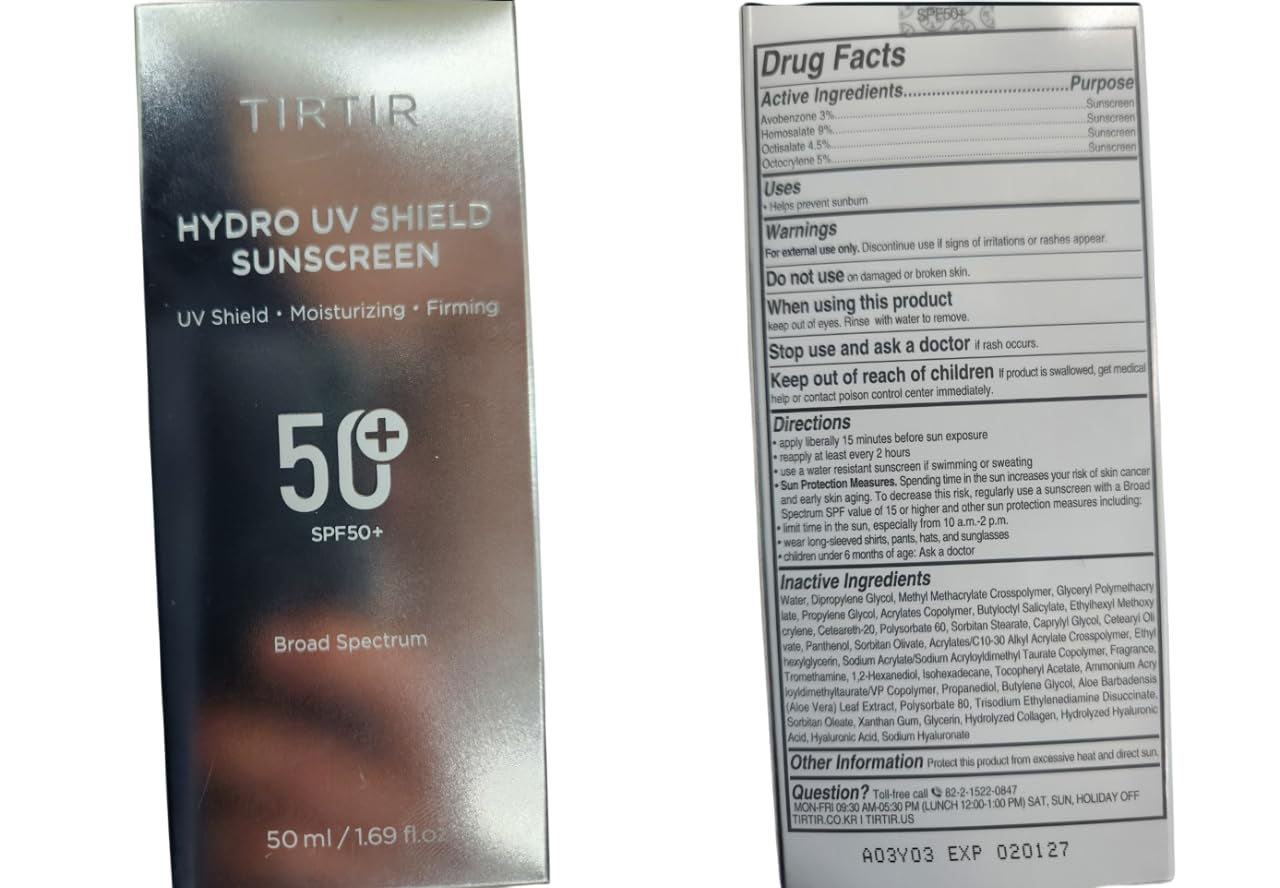 TIRTIR Hydro UV Shield Sunscreen | SPF 50+ Broad Spectrum UVA UVB Korean No White Cast Face Sunblock, 1.69 Fl Oz