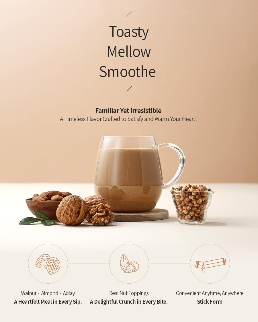 Damtuh Korean Walnut Almond Adlay (Job'S Tear) Powder Meal Replacement Shake – Nutty Breakfast Drink, Misugaru, 18G X 50 Sticks