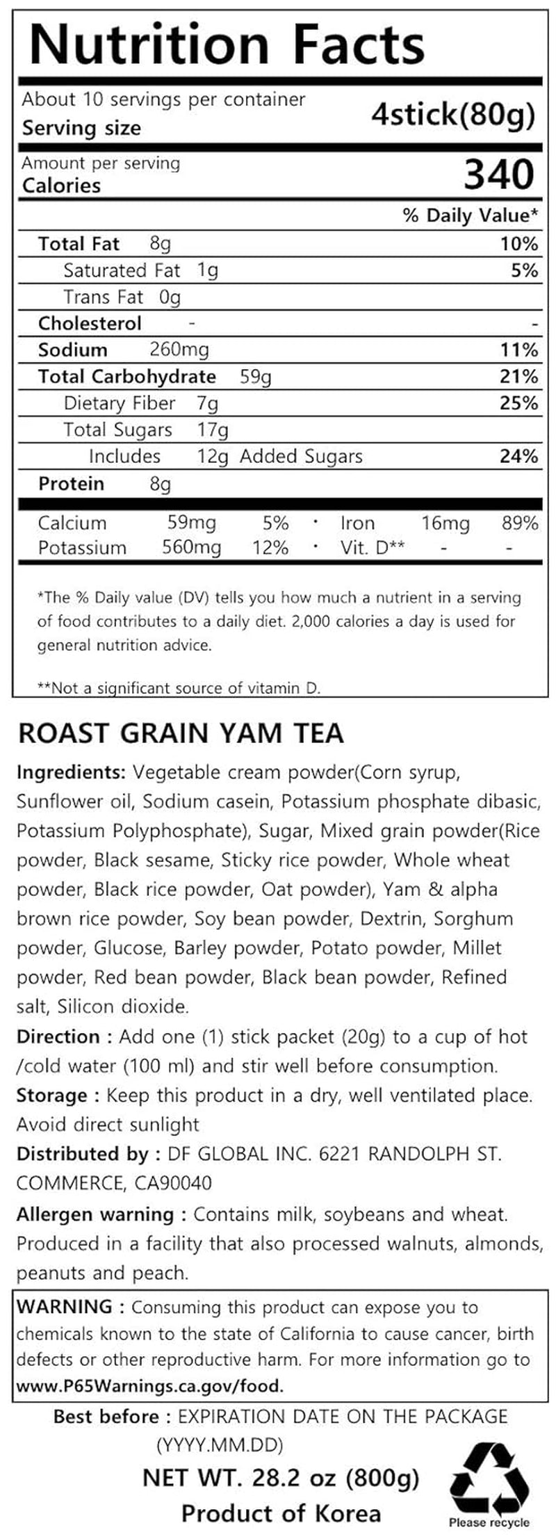 Damtuh Korean 15 Multi Mixed Roast Grain Powder Meal Replacement Shake – Healthy Breakfast Drink, Nutritious Grain Misugaru, 20G X 40 Sticks