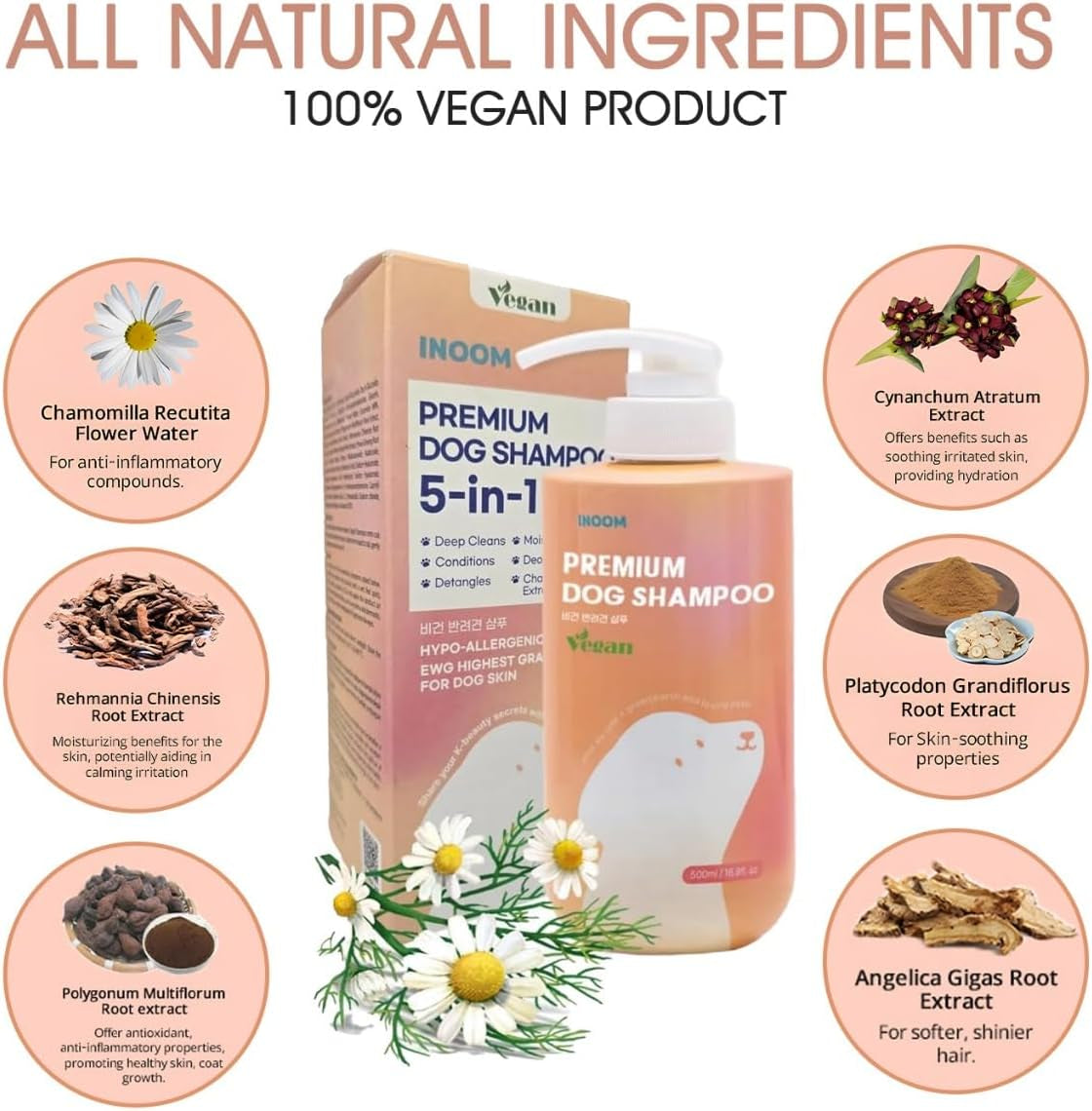 Korean Plant Based Vegan Dog Shampoo 500Ml - Hypoallergenic, Hyaluronic Acid for Puppy to Adult Dogs Soothing Cleanser, Dandruff and Aloe Itchy Skin Moisturizing for Sensitive Skin, Made in Korea